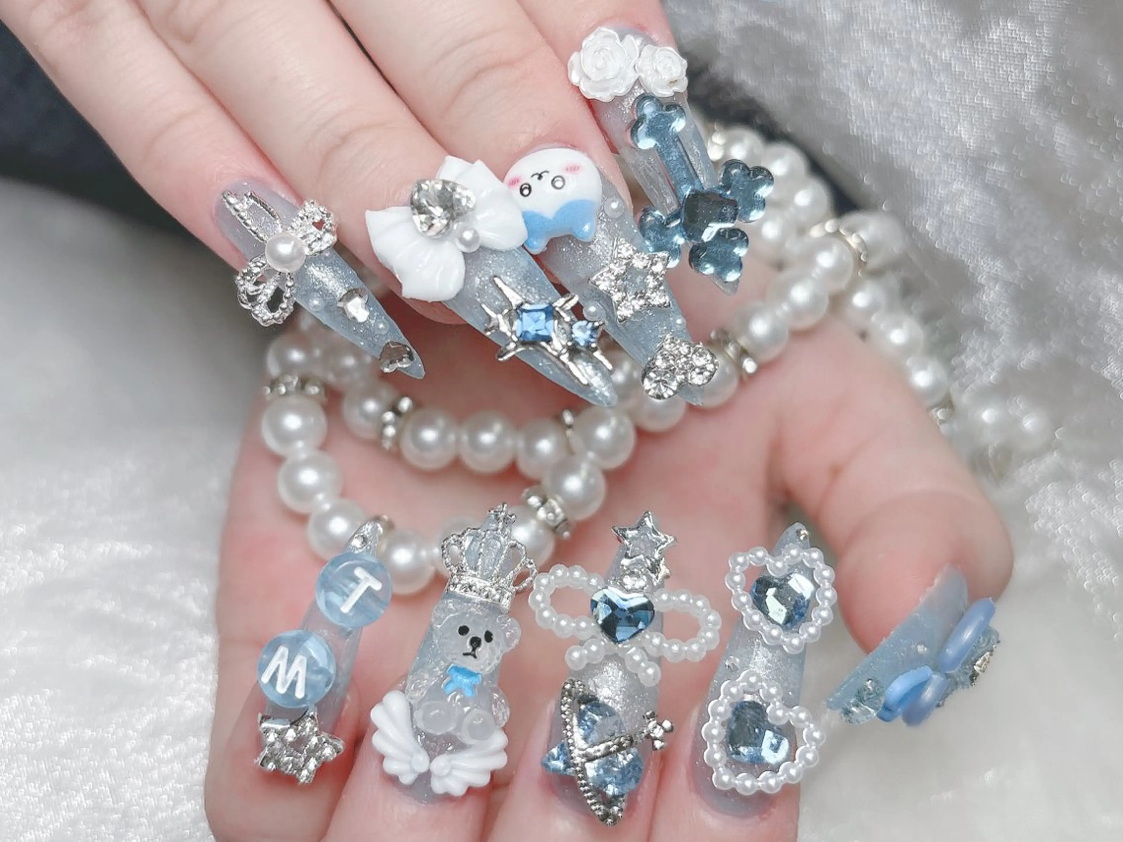 ネイル 成人式 キラキラネイル 大理石ネイル(マーブル) スカルプネイル 夏ネイル ハンドネイル Momoa nail salon所属・MoMoA Nail ネイル長さ出し専門店のネイルデザイン