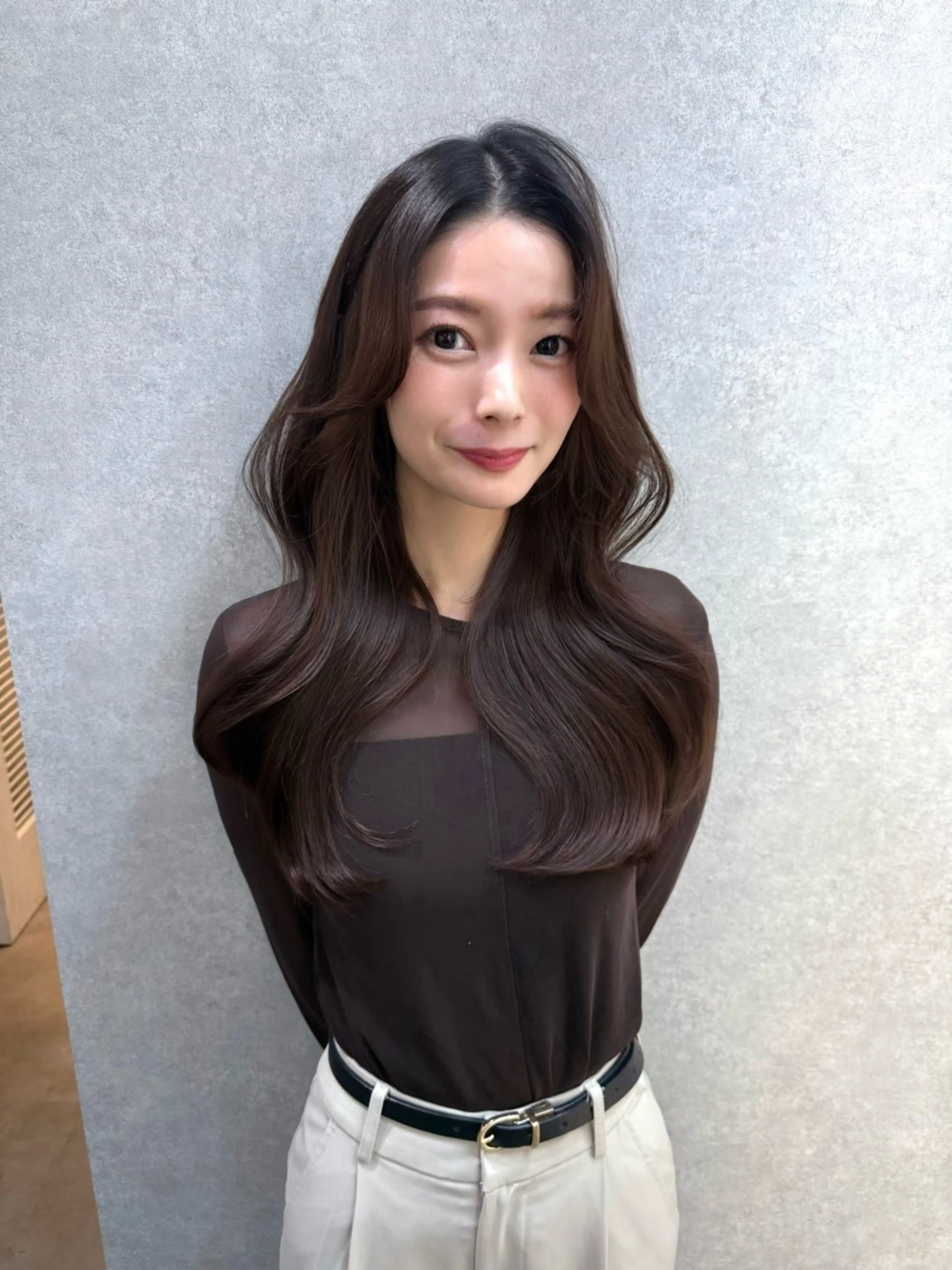 ロング レイヤーカット 小顔カット カット 韓国風パーマ/ 菅沼 成郷のヘアスタイル