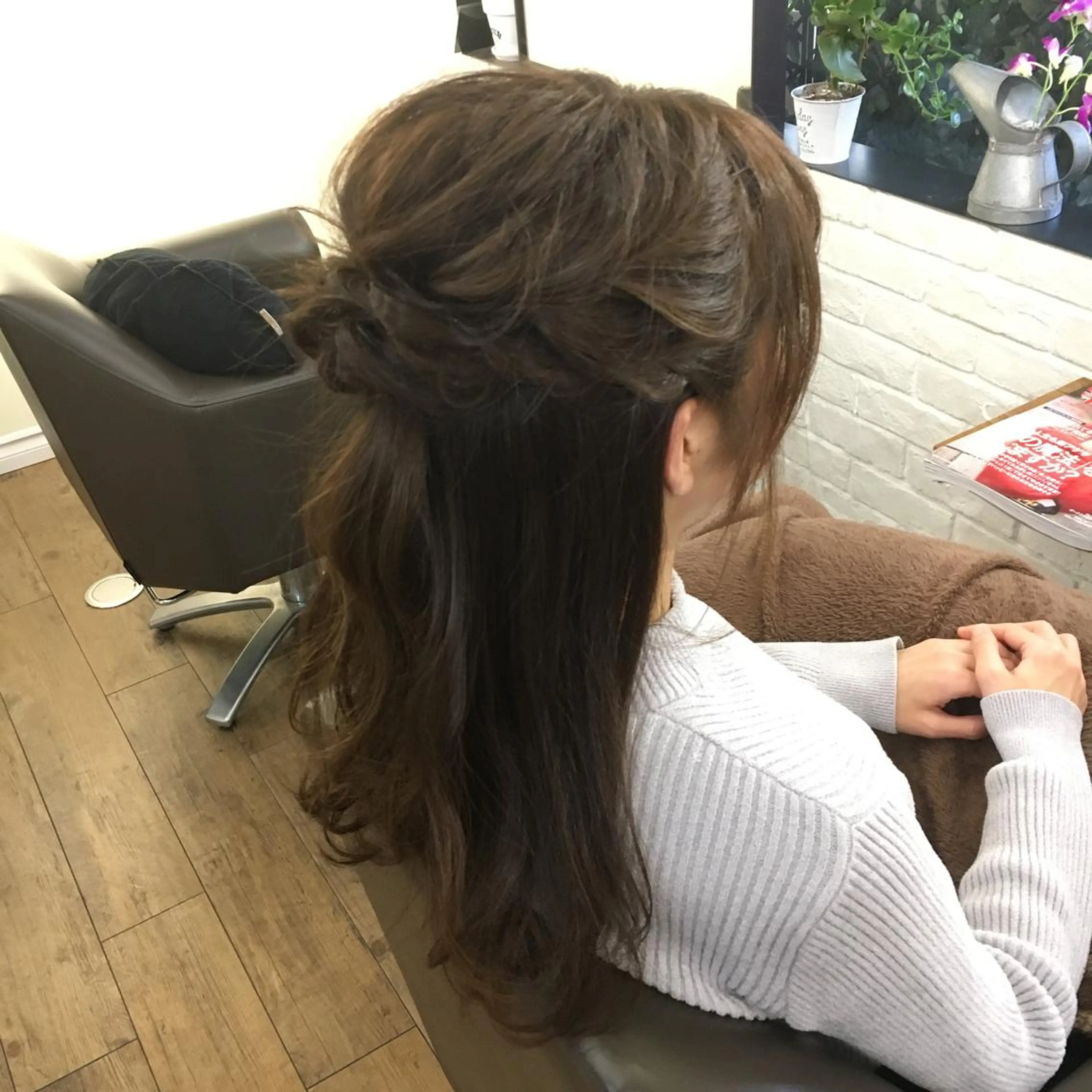 ロング カラー ヘアアレンジ ハーフアップ 上川 美幸のヘアスタイル
