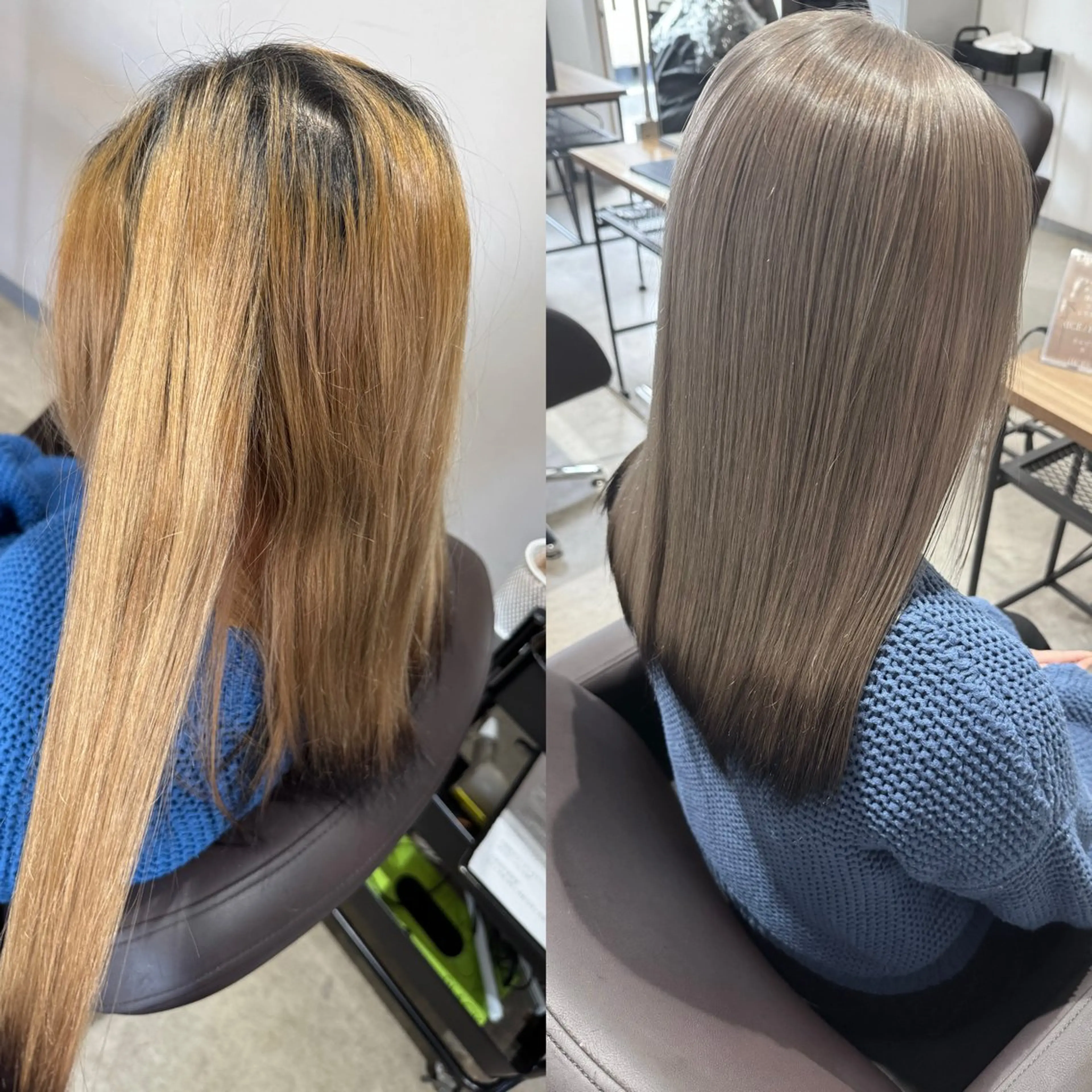 セミロング ボブ 韓国風ヘア レイヤーカット 縮毛矯正 カット ヘアカラー トリートメント ✨艶ブリーチカラー✨ ✨艶髪ストレート✨のヘアスタイル