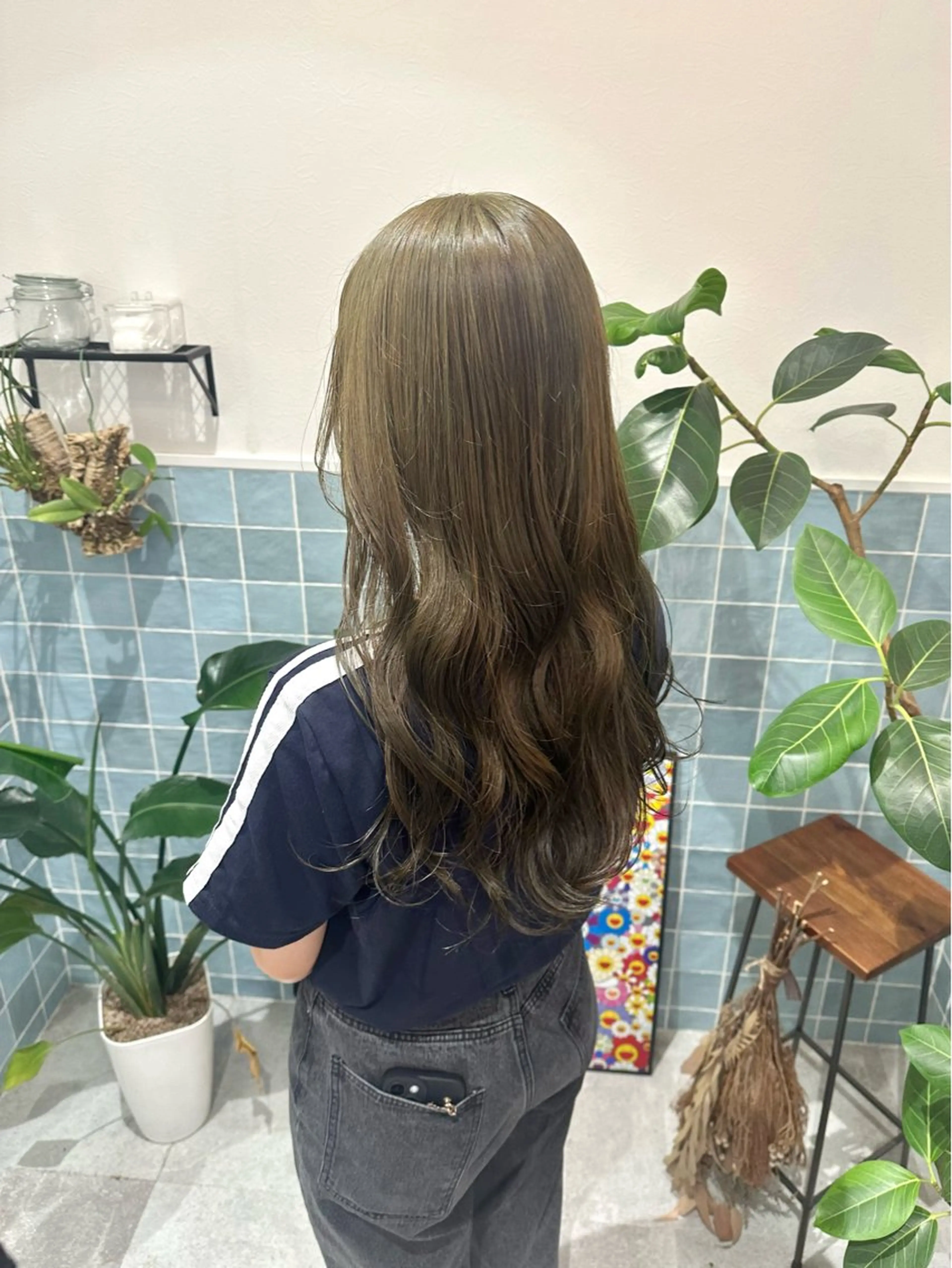 ミディアム カラー ブリーチ ダブルカラー ブリーチなしカラー オリーブカラー 🍑ブリーチなし ダブルカラーuRiのヘアスタイル