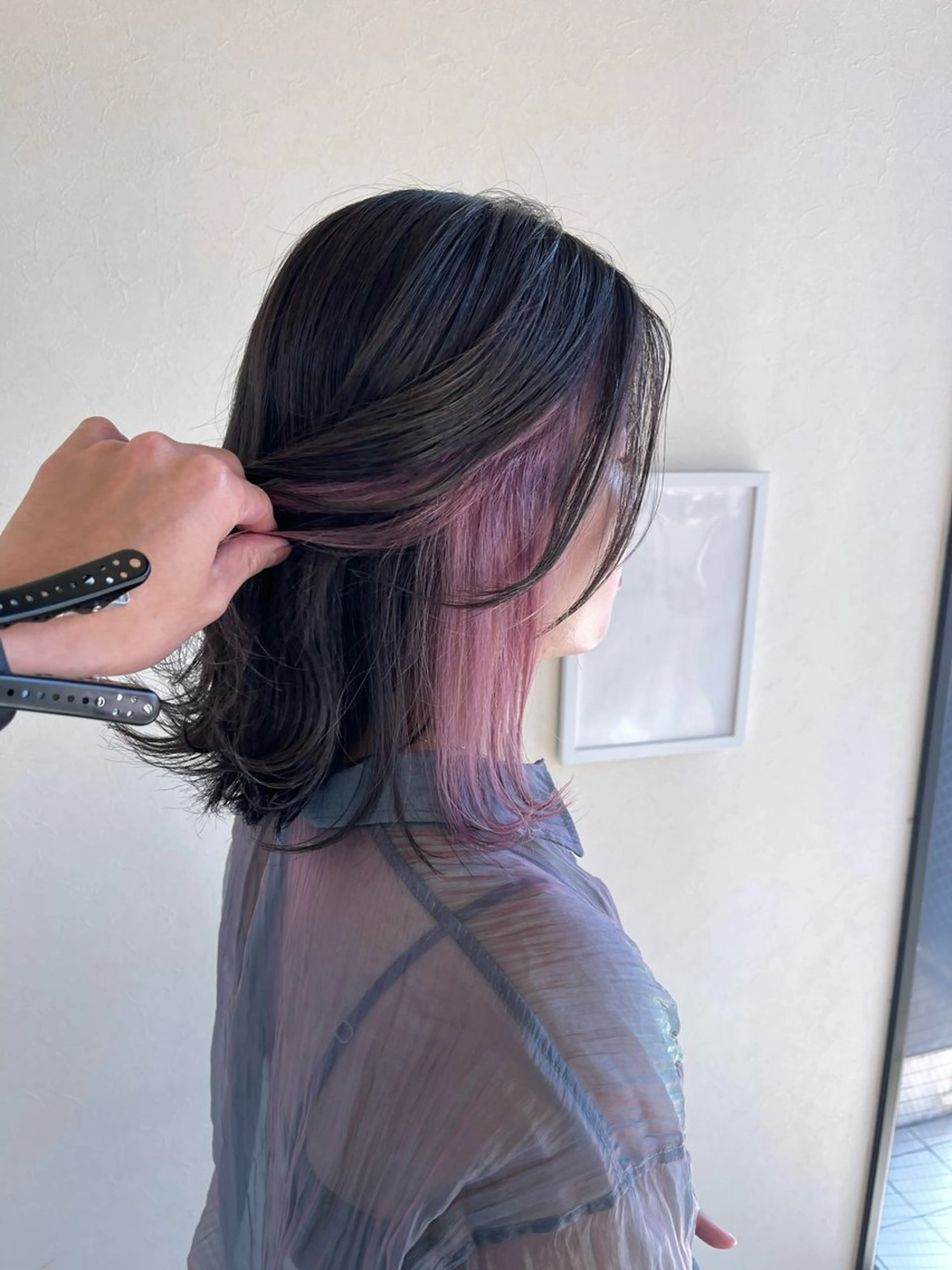 ミディアム カラー インナーカラー ピンクカラー カット ヘアカラー トリートメント 鎌倉 光洋のヘアスタイル