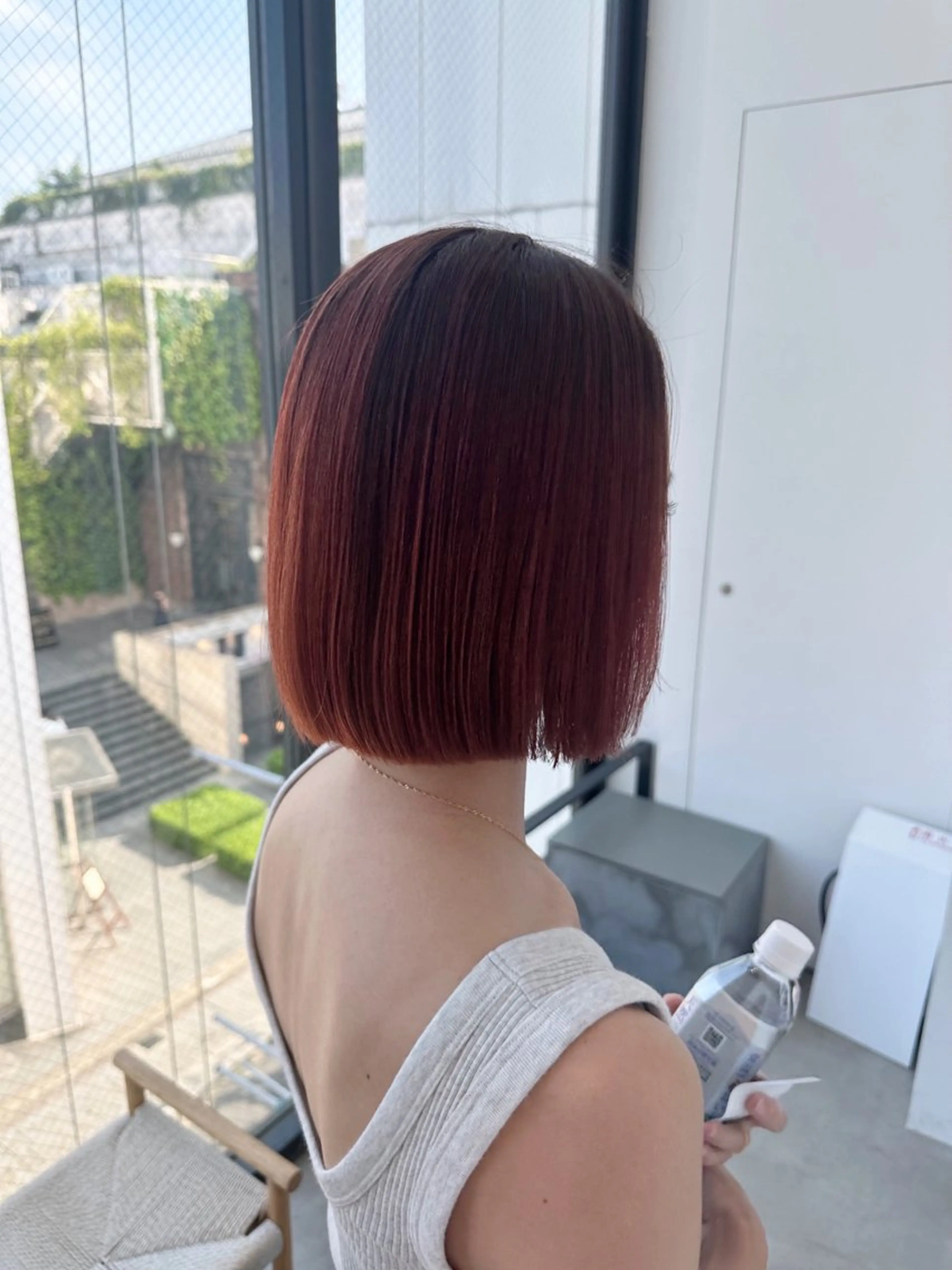 ミディアム カラー ヘアカラー トリートメント ボブ顔まわりレイヤー 地毛風縮毛Yukiのヘアスタイル