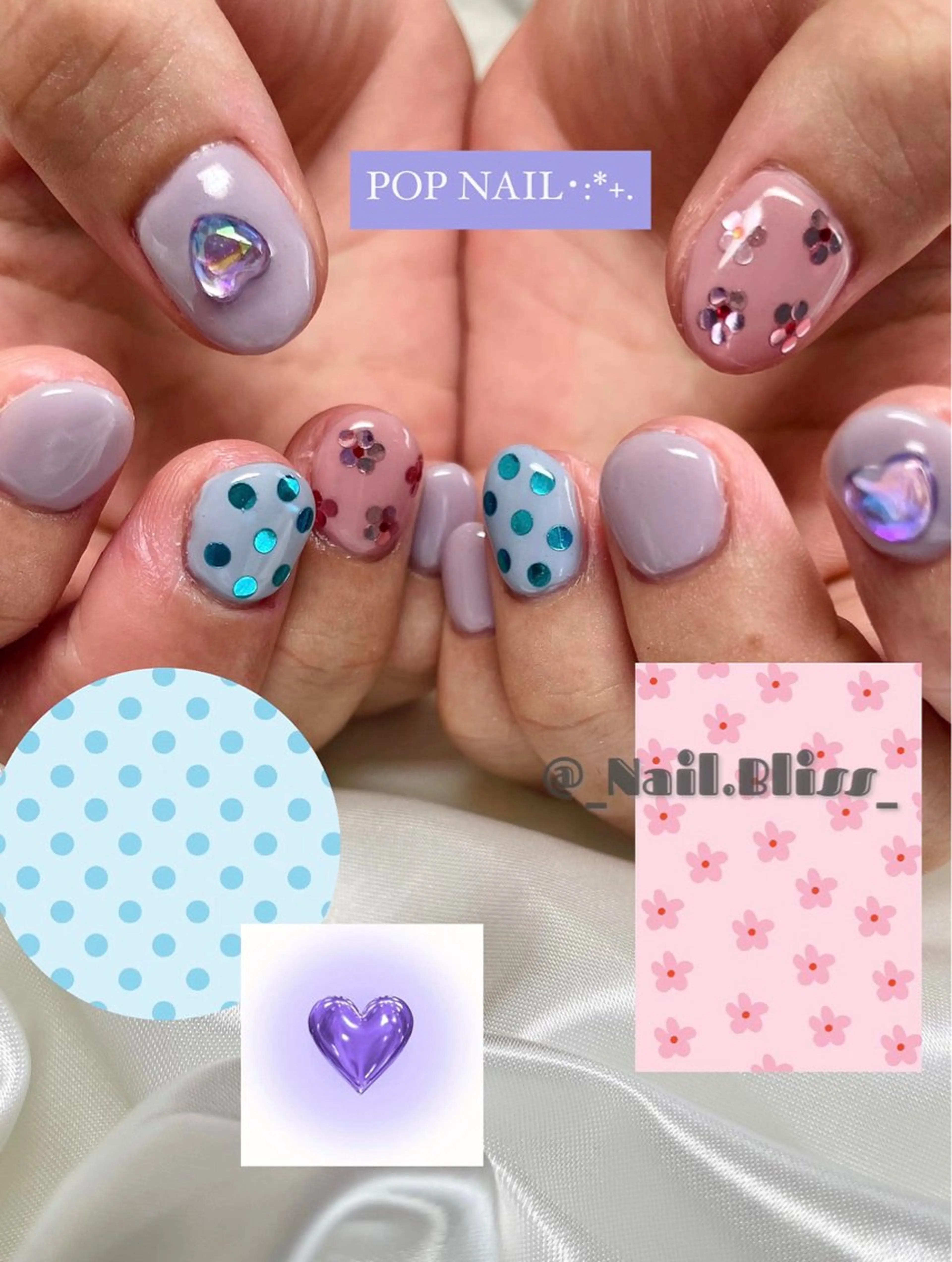 ネイル ドット ハート ハンドネイル NAIL BLISSのネイルデザイン