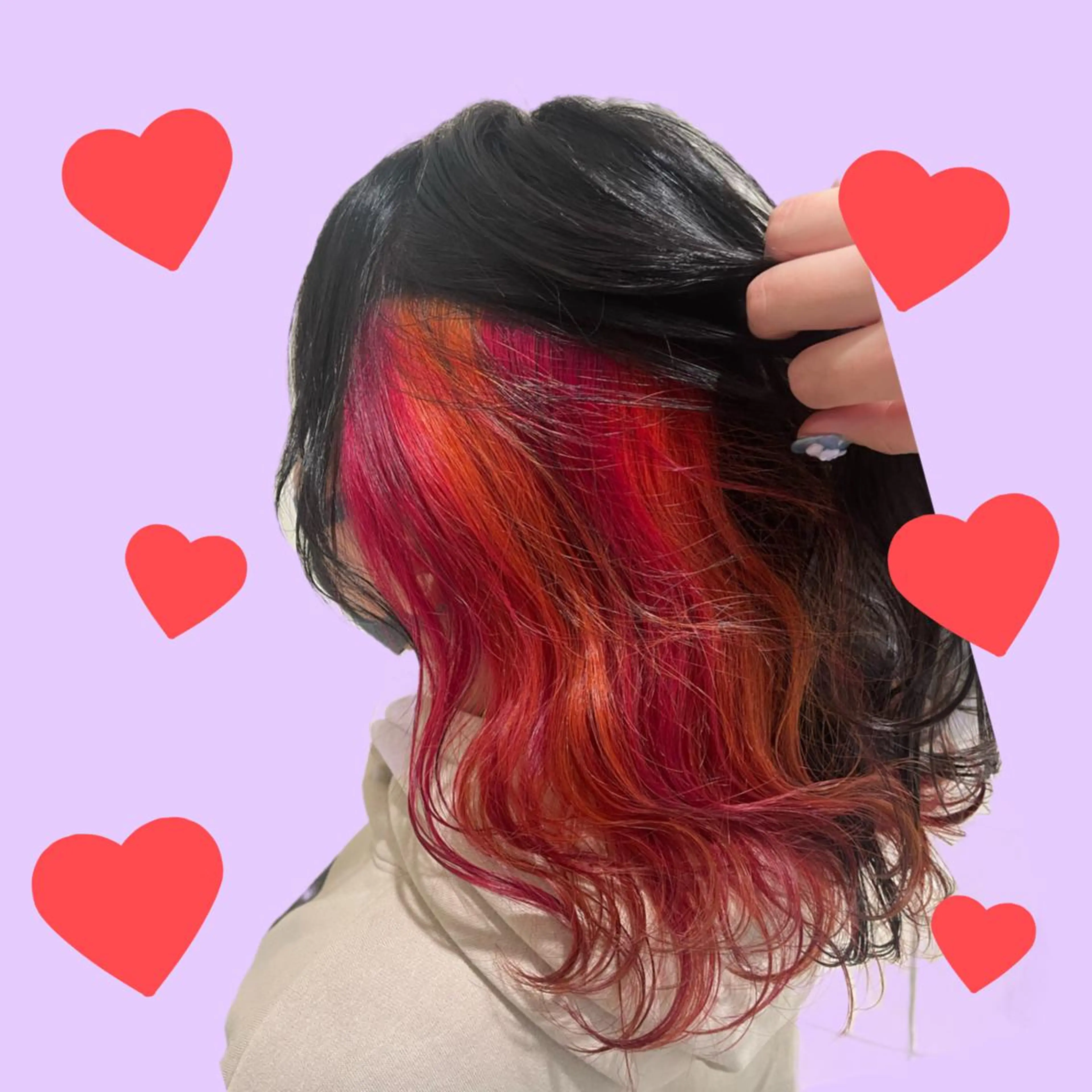 セミロング カラー ヘアアレンジ ハイトーンカラー オレンジ ピンクカラー ユニコーンカラー 🦄ブリーチ💜エク ステ💜MIU🦄のヘアスタイル