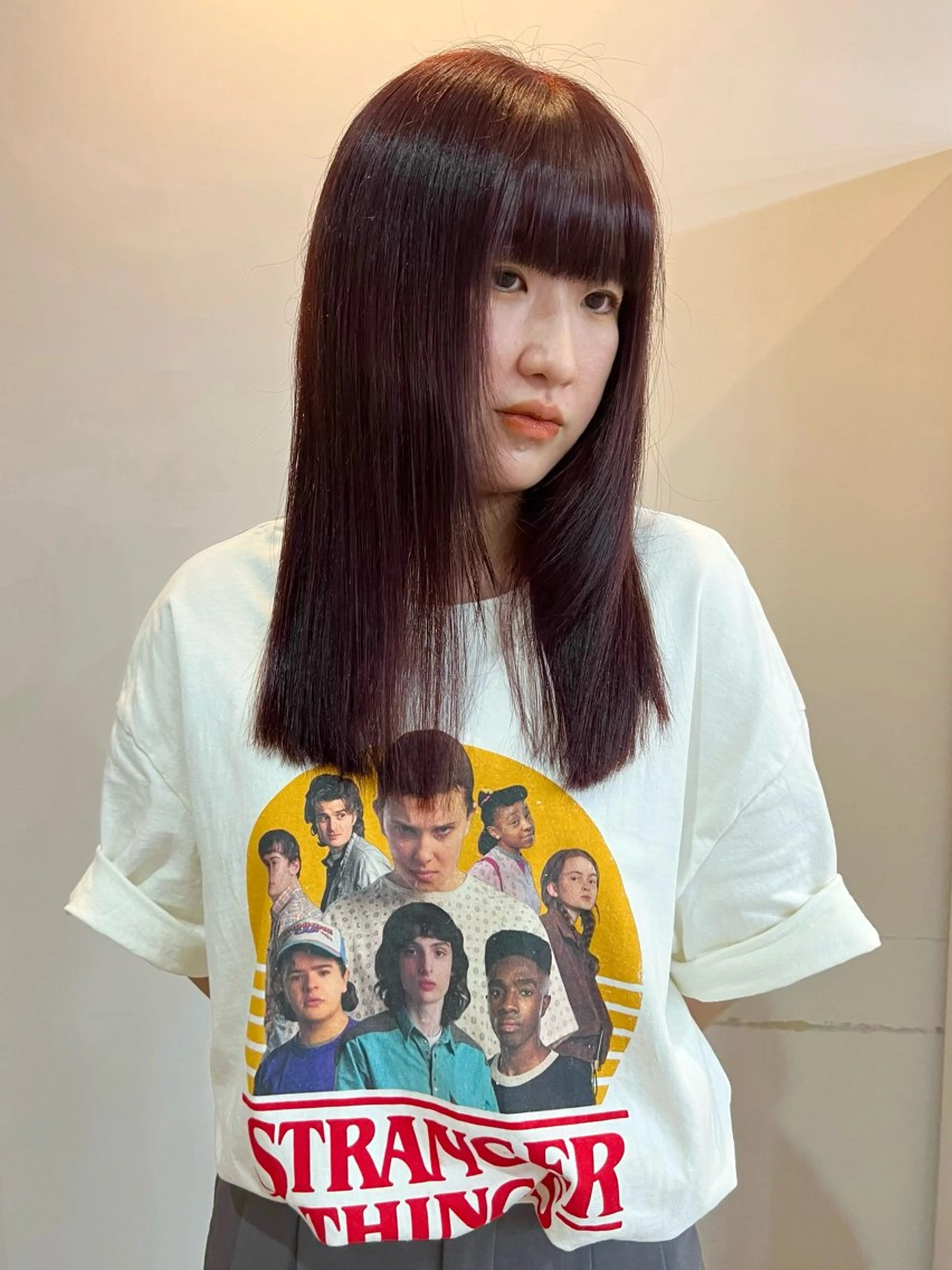 セミロング ヘアカラー 切りっぱなしボブ/ ブリーチカラー/大塚のヘアスタイル