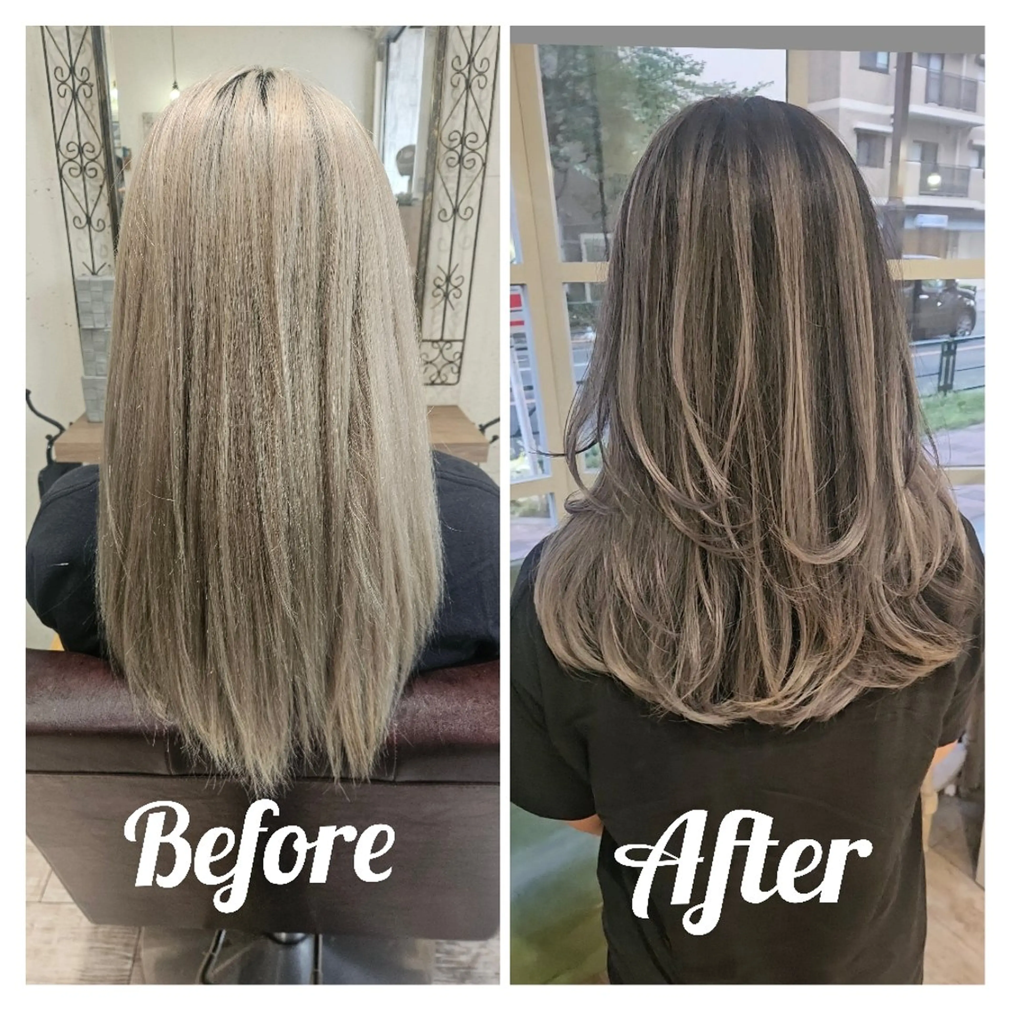 セミロング ハイライト 韓国風ヘア レイヤーカット ヘアカラー cherie所属・バレイヤージュ/ ハイライト/大内格のヘアスタイル