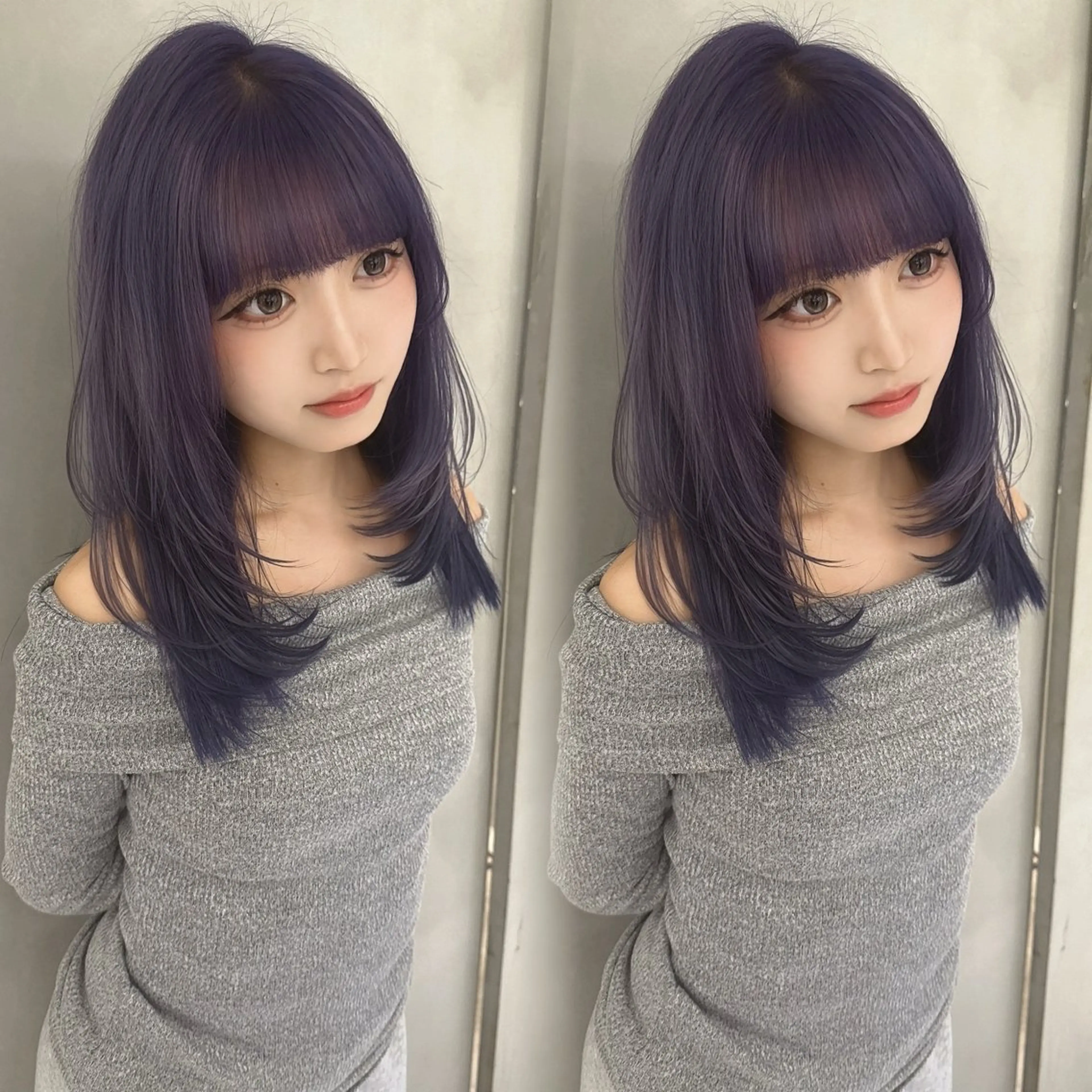 ミディアム カラー ミディアムレイヤー 透明感カラー パープルカラー くびれヘア 韓国風ヘア ヘアカラー トリートメント 艶カラー/ブリーチ /エクステ/颯のヘアスタイル