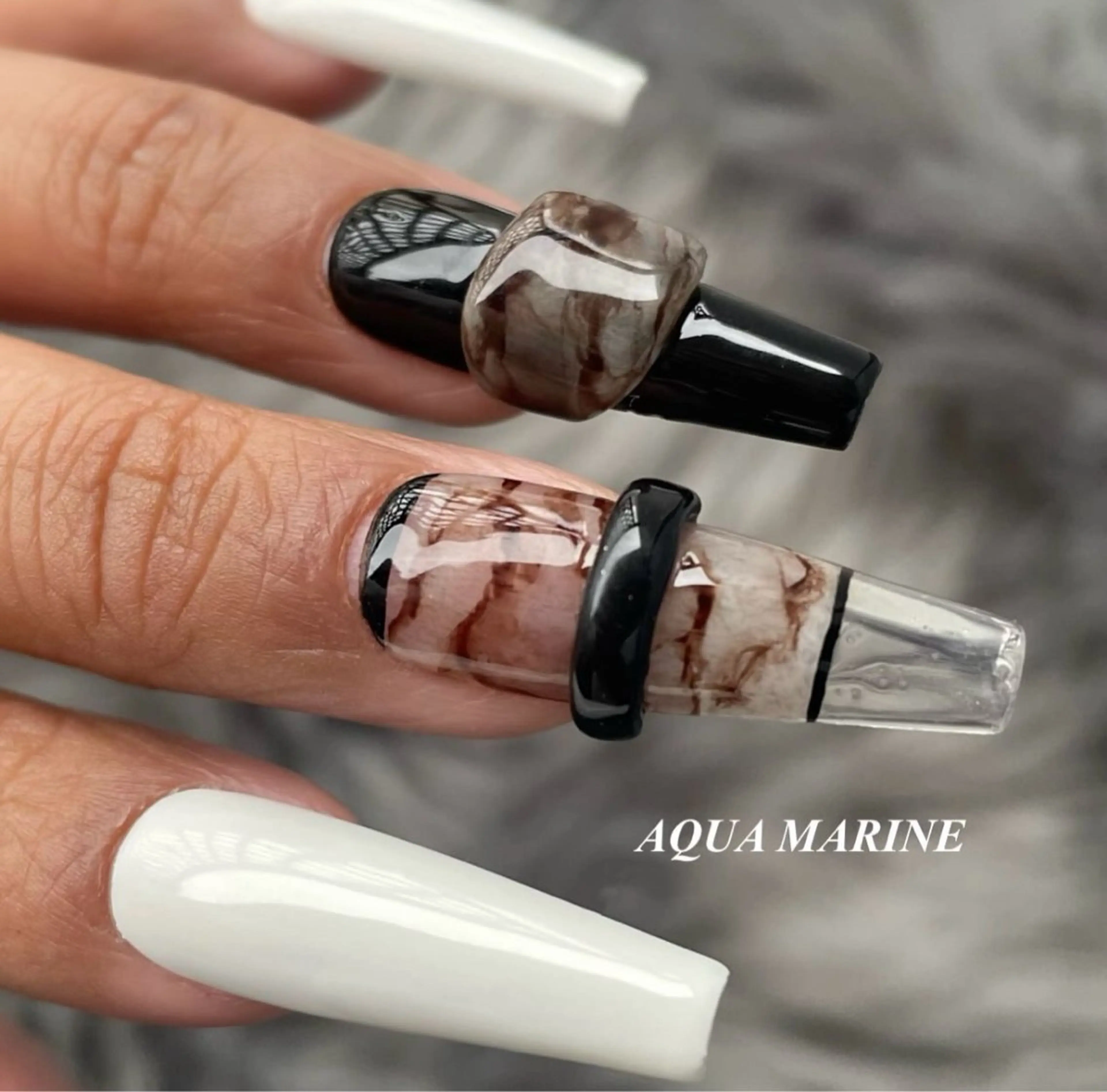 ネイル ブラウン 長さ出し ラメ(グリッター) ロングネイル ミラーネイル RICO ️のネイルデザイン