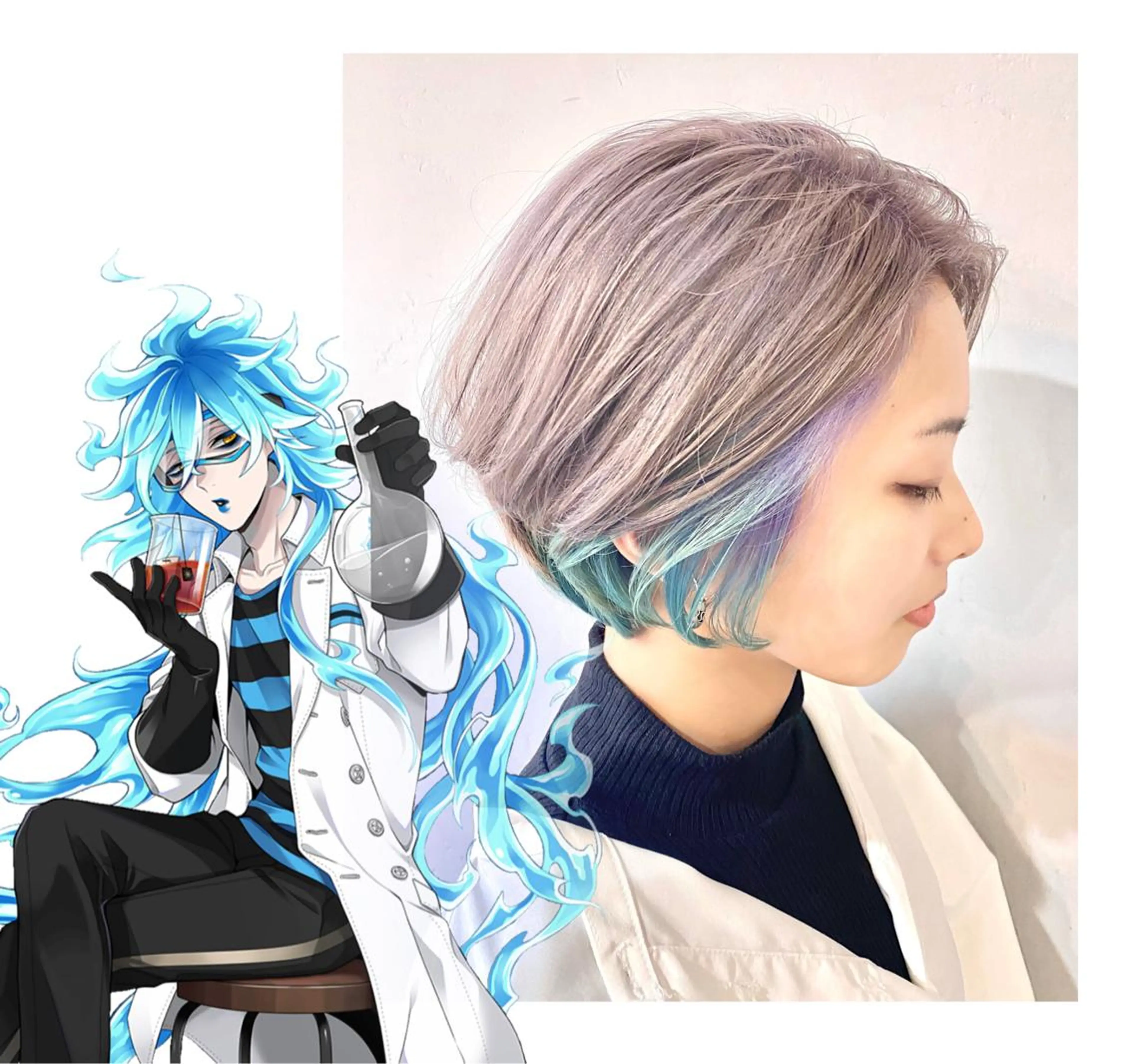 ショート カラー ブリーチ ブルーカラー シルバー ヘアカラー GARU-ガル-所属・TSUNO🦖 派手髪/オタク美容師のヘアスタイル