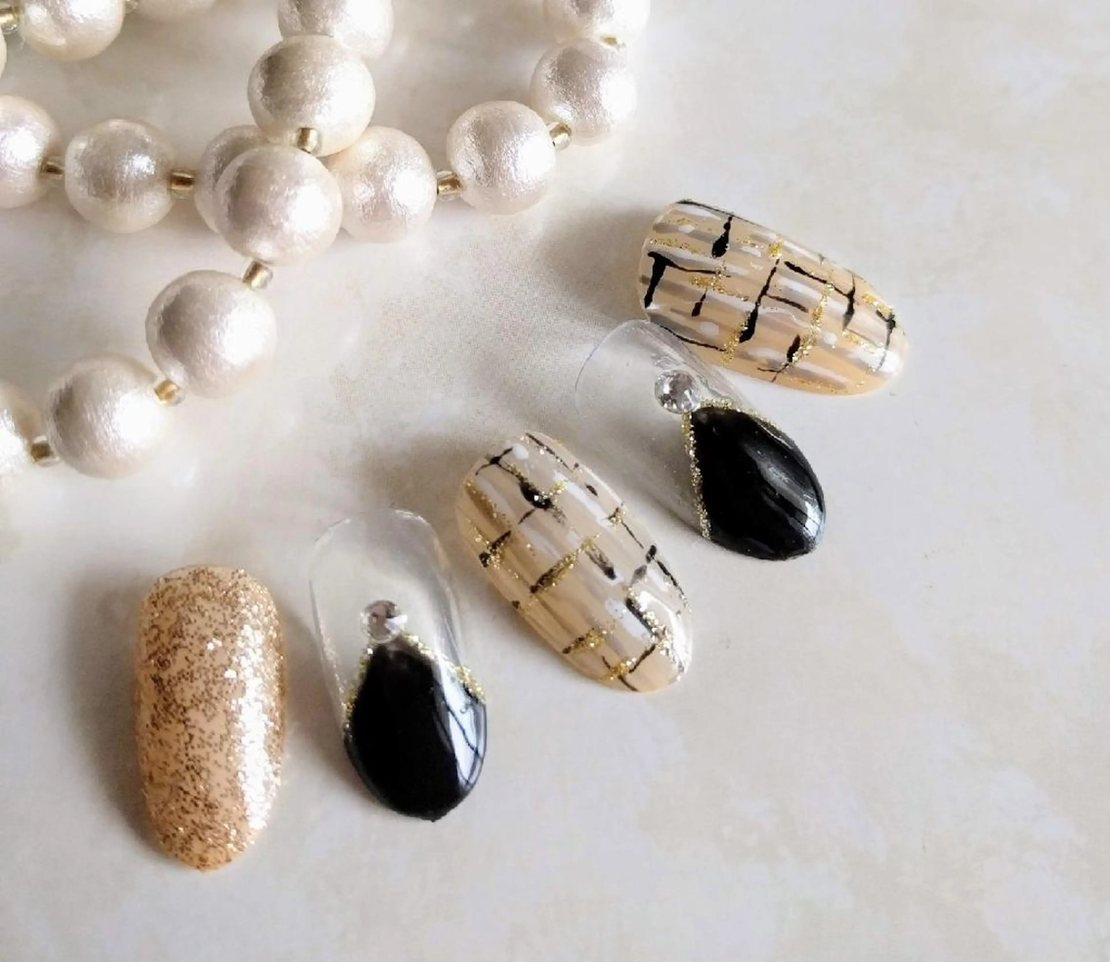 ネイル フレンチネイル ツイードネイル momohana  のネイルデザイン