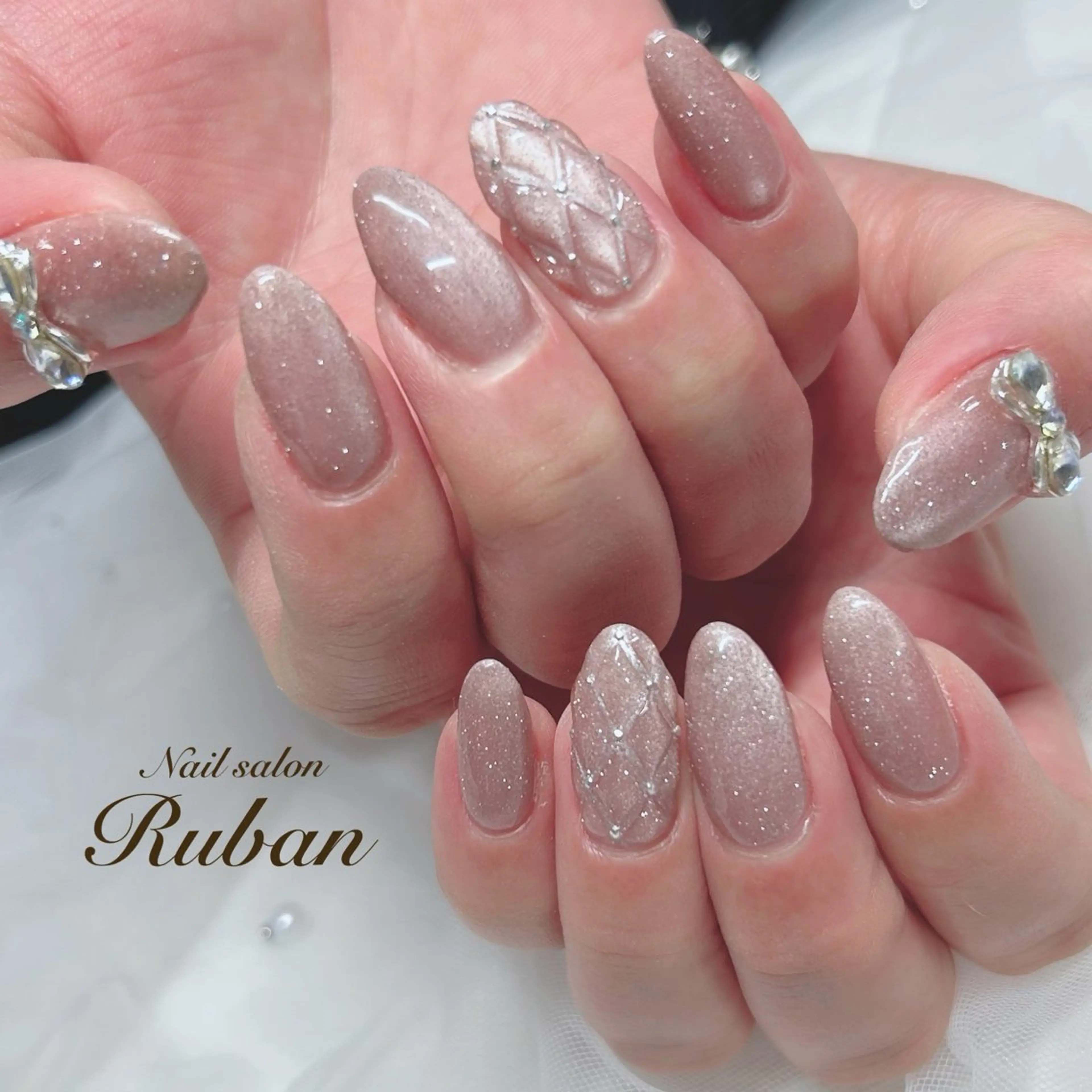 ネイル 長さ出し フラッシュネイル マグネットネイル リボン Nail salon Ruban所属・Nail salon Rubanのネイルデザイン