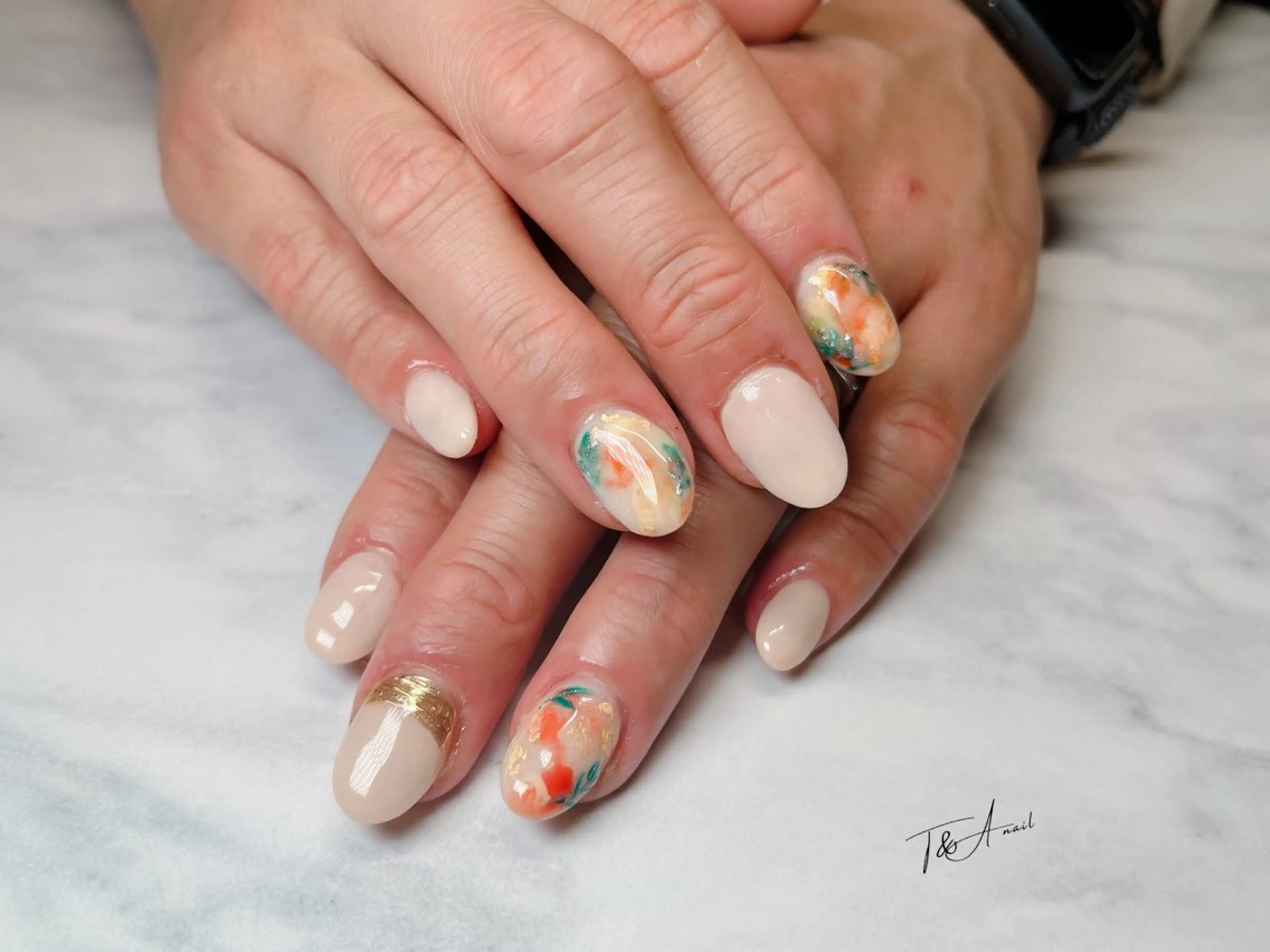 ネイル 長さ出し フラワーネイル ジェルネイル ニュアンスネイル スカルプネイル ハンドネイル T&A nailのネイルデザイン