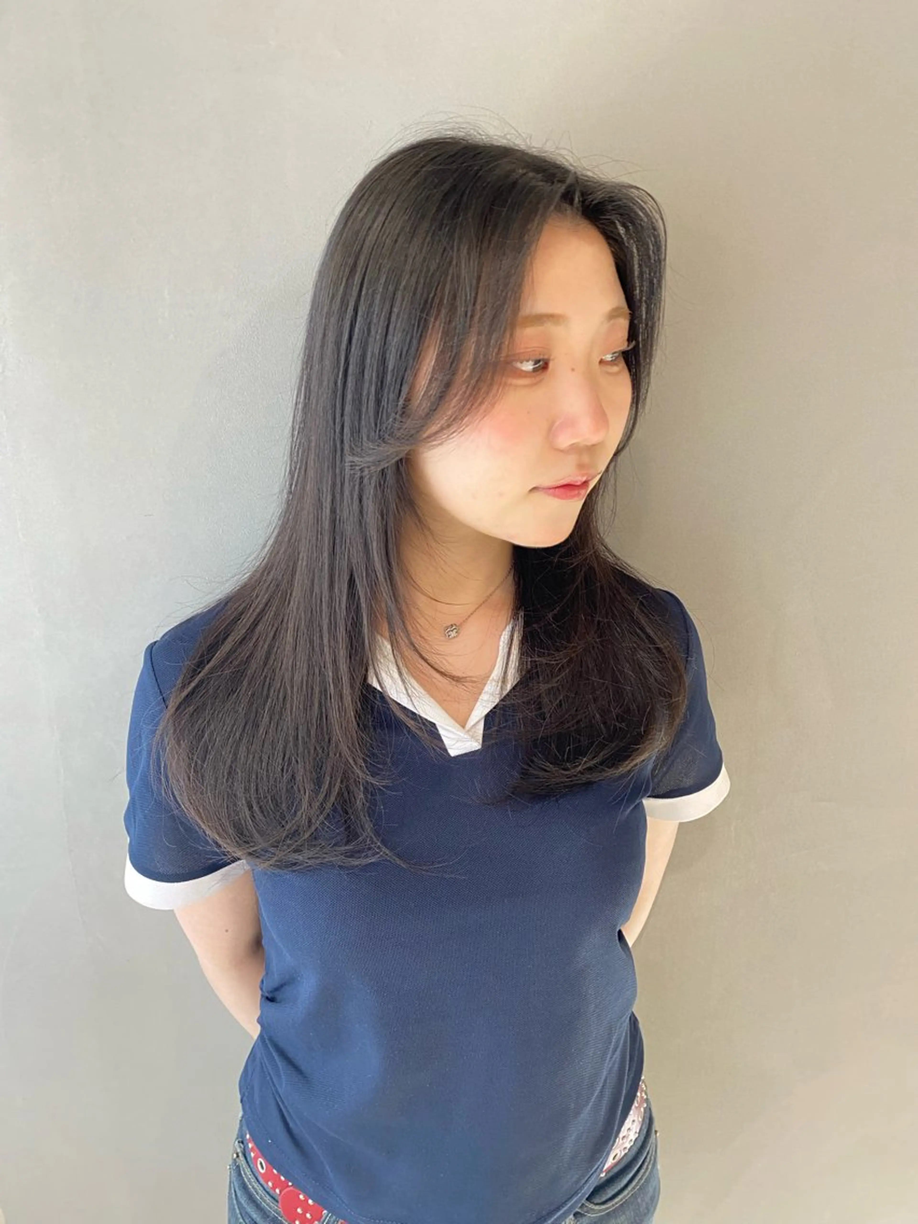 ミディアム パーマ カット 縮毛矯正 髪質改善水素TR× レイヤーカット/熊澤のヘアスタイル