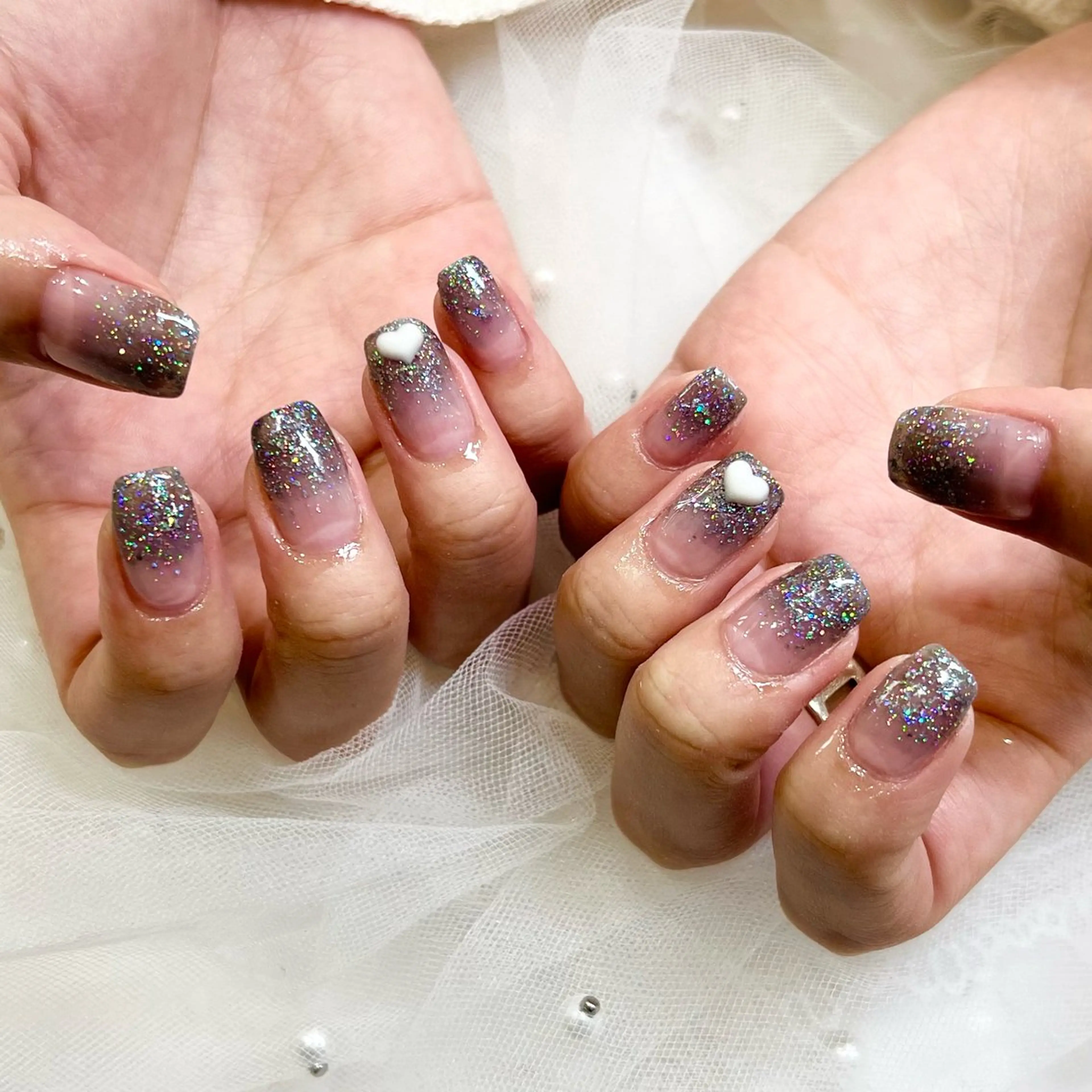 ネイル グラデーション ハート ラメ(グリッター) ラメグラデーション 🧡Shine船橋 鳴海🧡のネイルデザイン