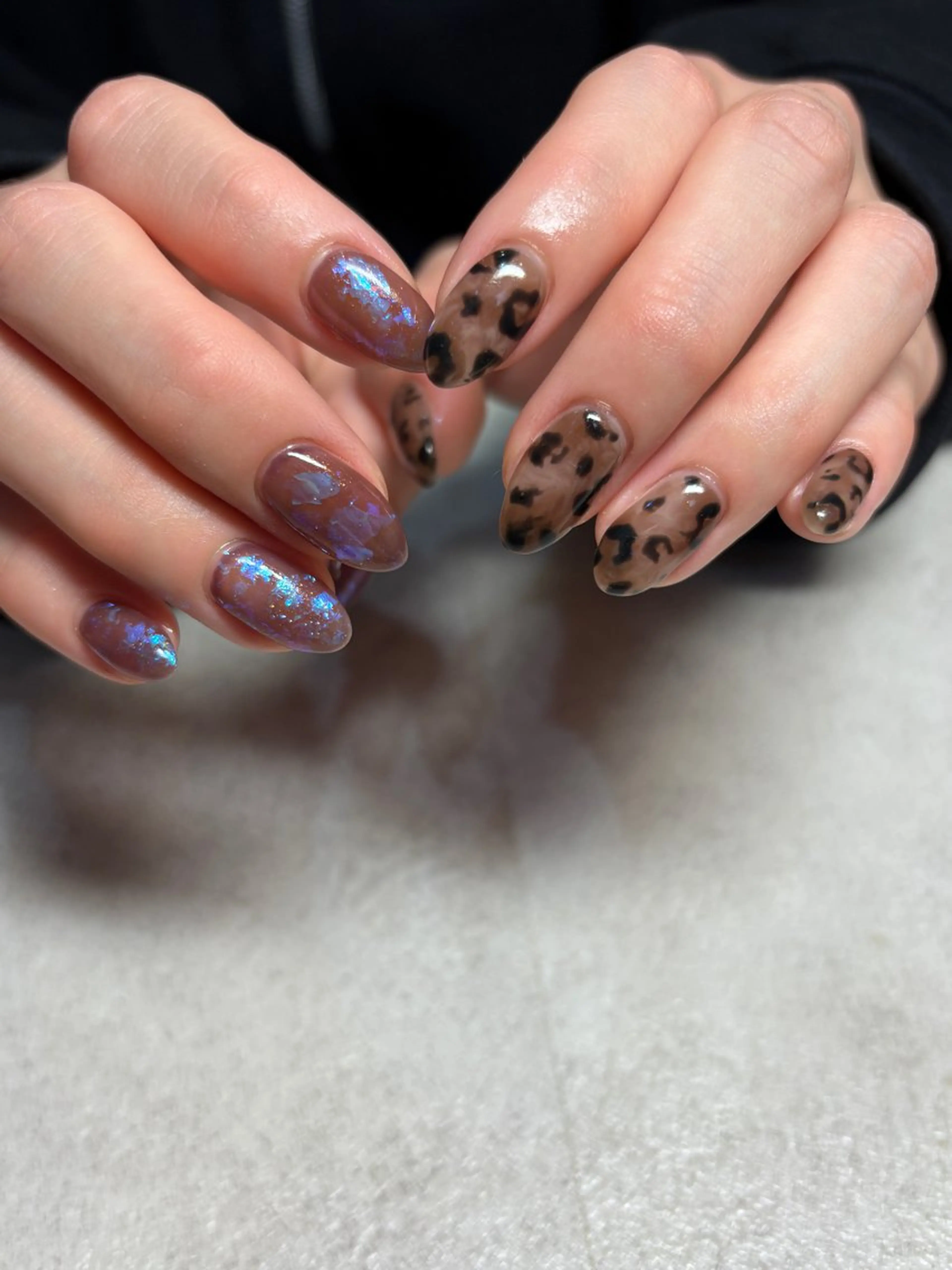 ネイル アニマル柄 ブラウン 冬ネイル ハンドネイル acs.n所属・ネイル,耳つぼ 風間すみれのその他イメージ