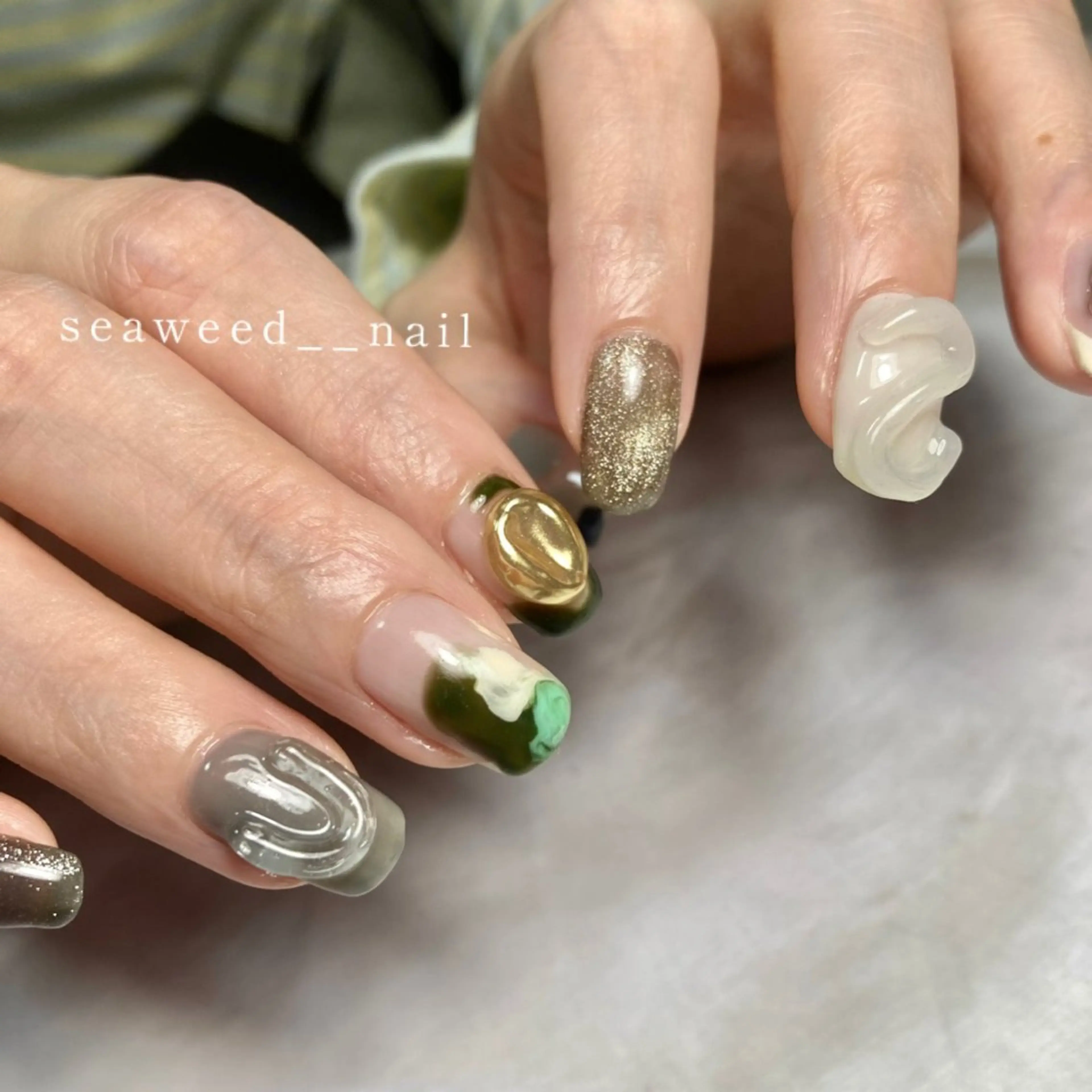 ネイル ぷっくりネイル ハンドネイル seaweed nailのネイルデザイン