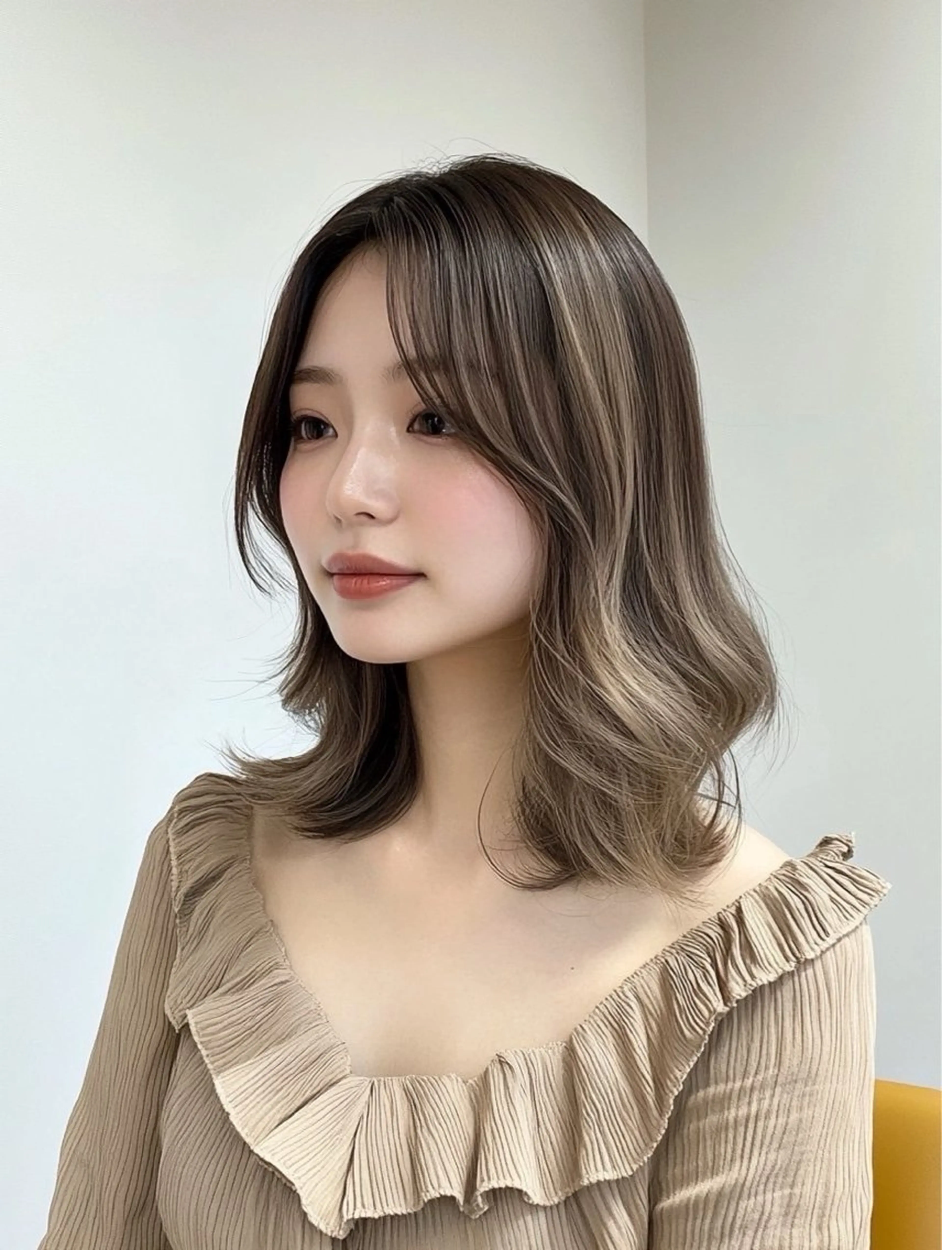 ミディアム カラー カット ヘアカラー トリートメント 顔まわり/レイヤー 🌼MIU🌼のヘアスタイル