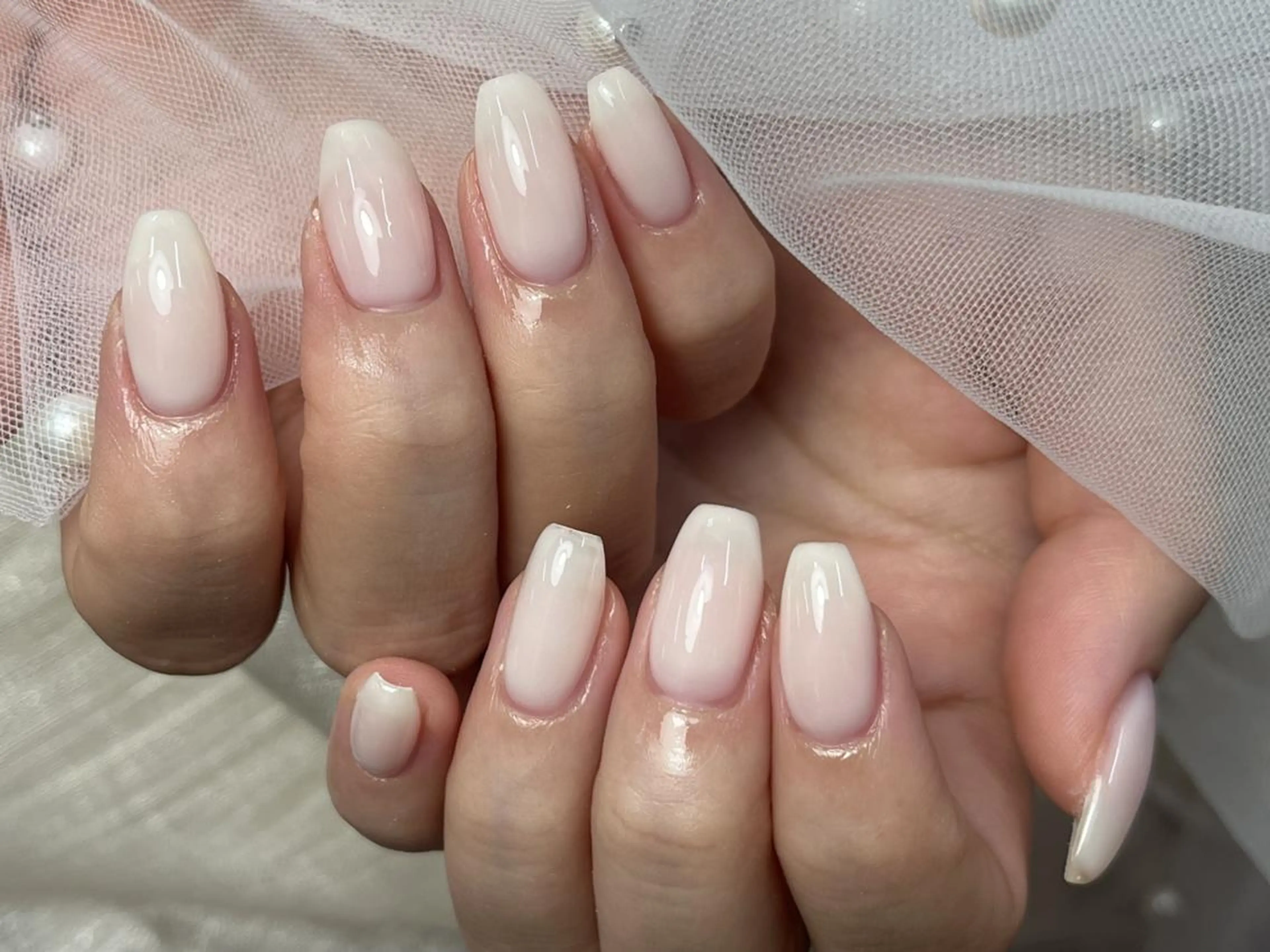 ネイル グラデーション ピンク シンプルネイル ホワイト ハンドネイル ToliyDeliy Nail Salonのネイルデザイン