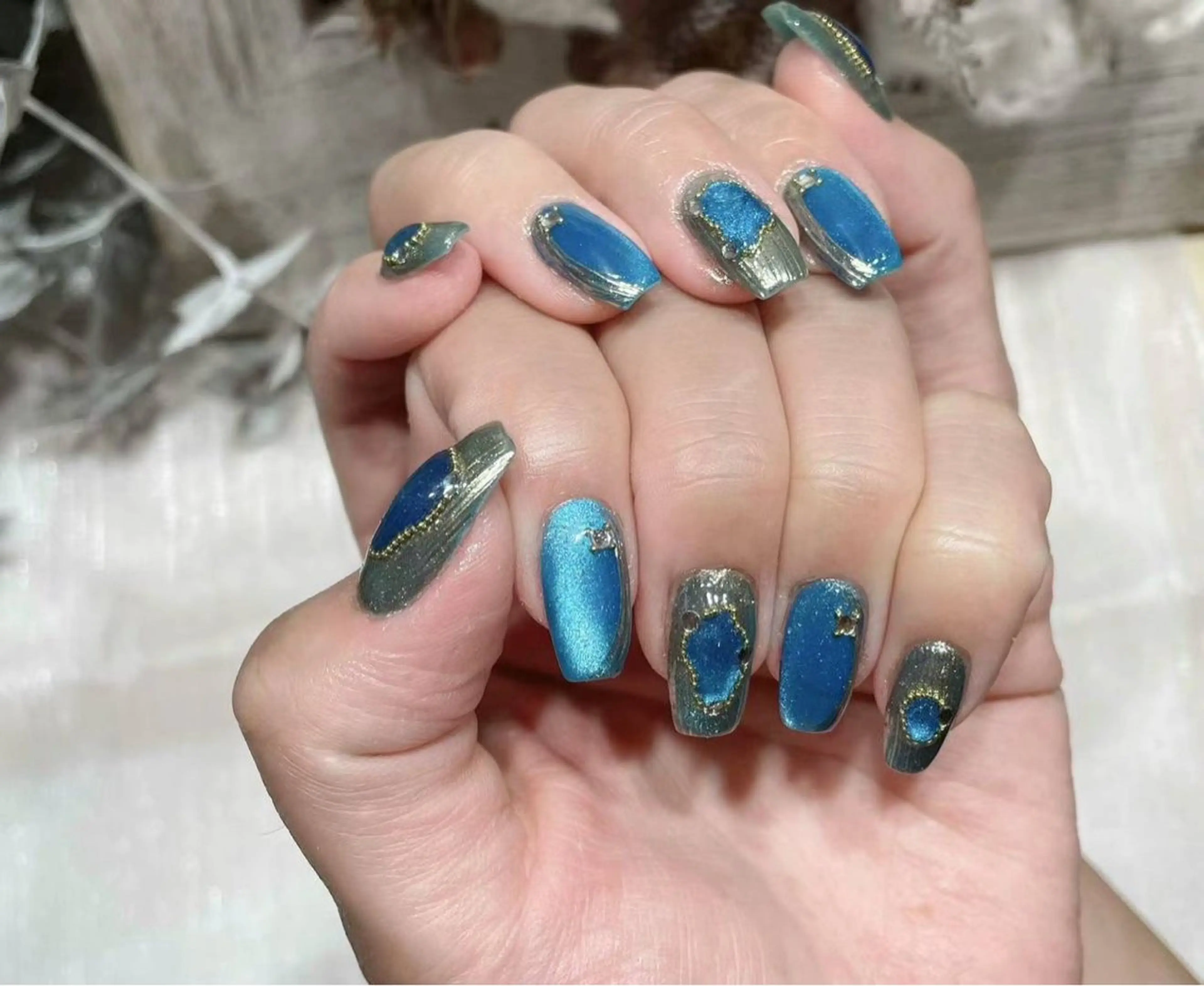 ネイル アートネイル ブルー フラワーネイル フットネイル ジェルネイル Babarla nailのネイルデザイン