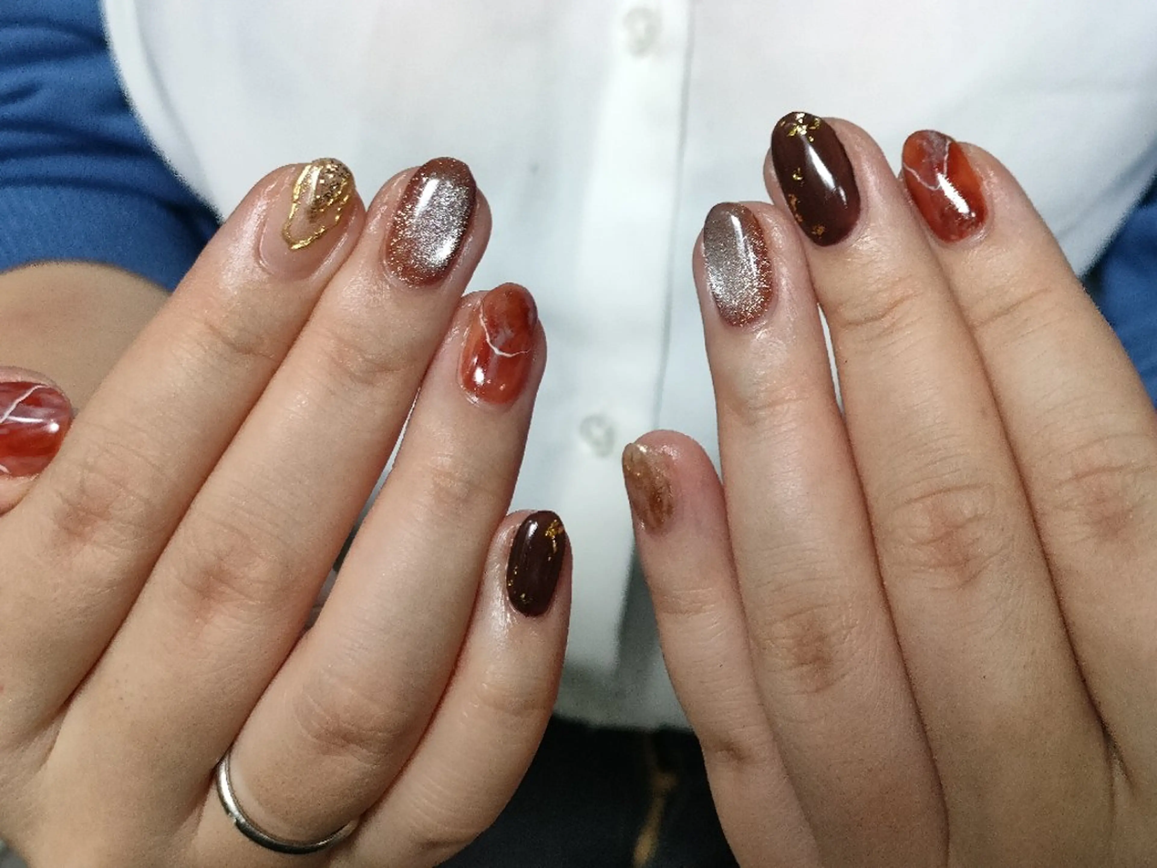 ネイル ブラウン オレンジ oir. nailsalonのネイルデザイン