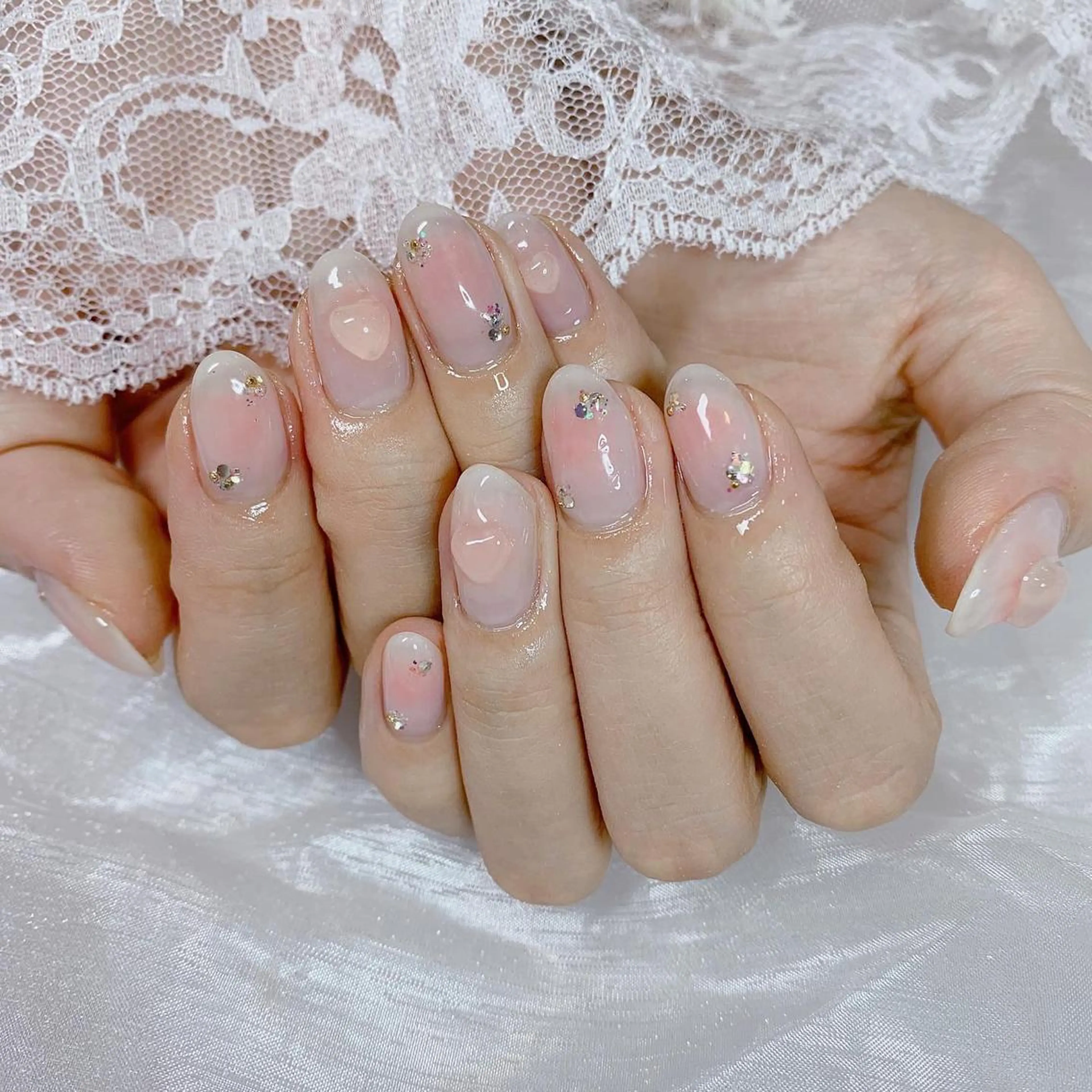 ネイル ハート UVネイル ハンドネイル La neige* yuki 🥯🍑のネイルデザイン