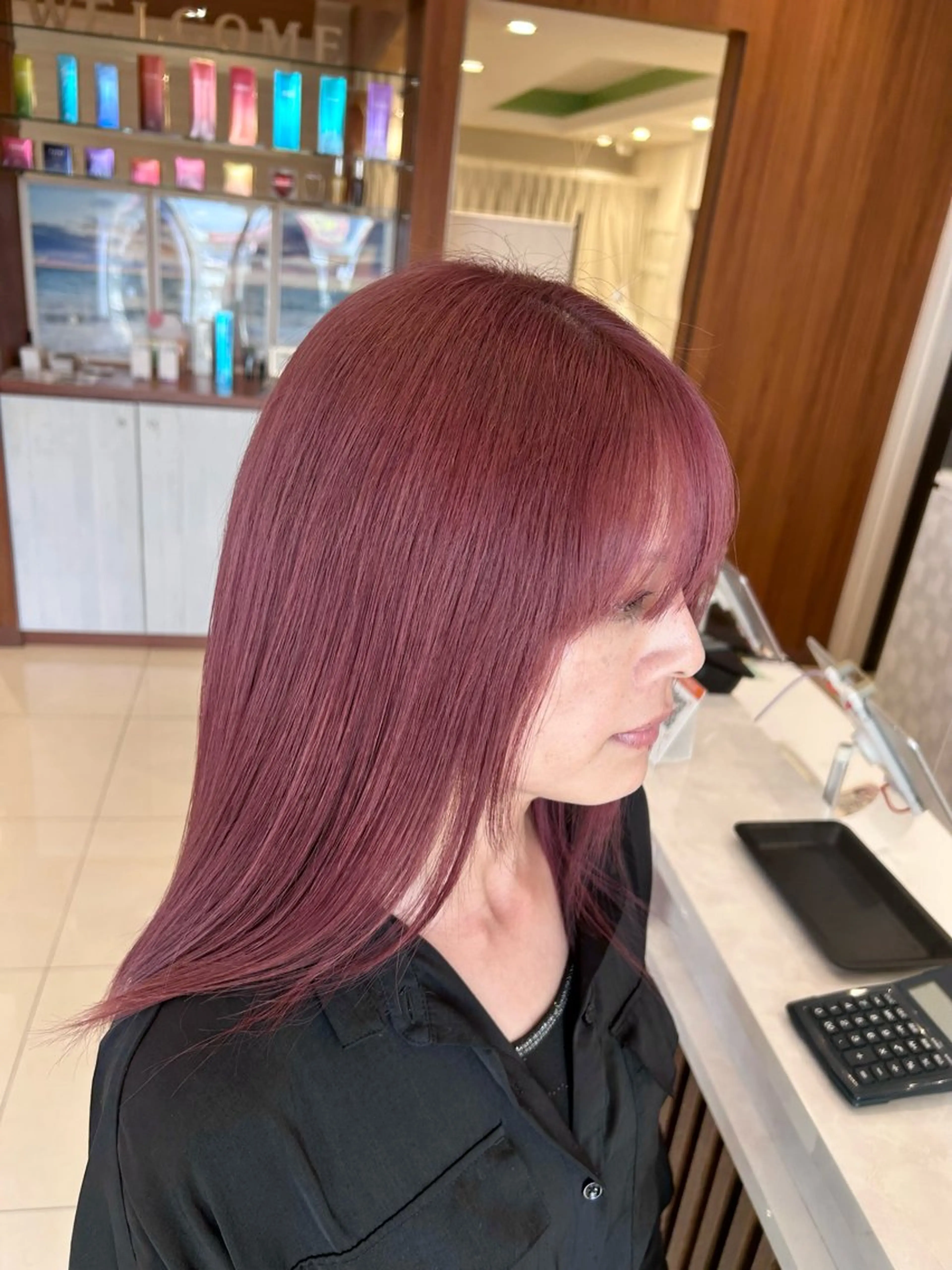 ロング カラー カシス ピンクカラー 河口 勝博のヘアスタイル