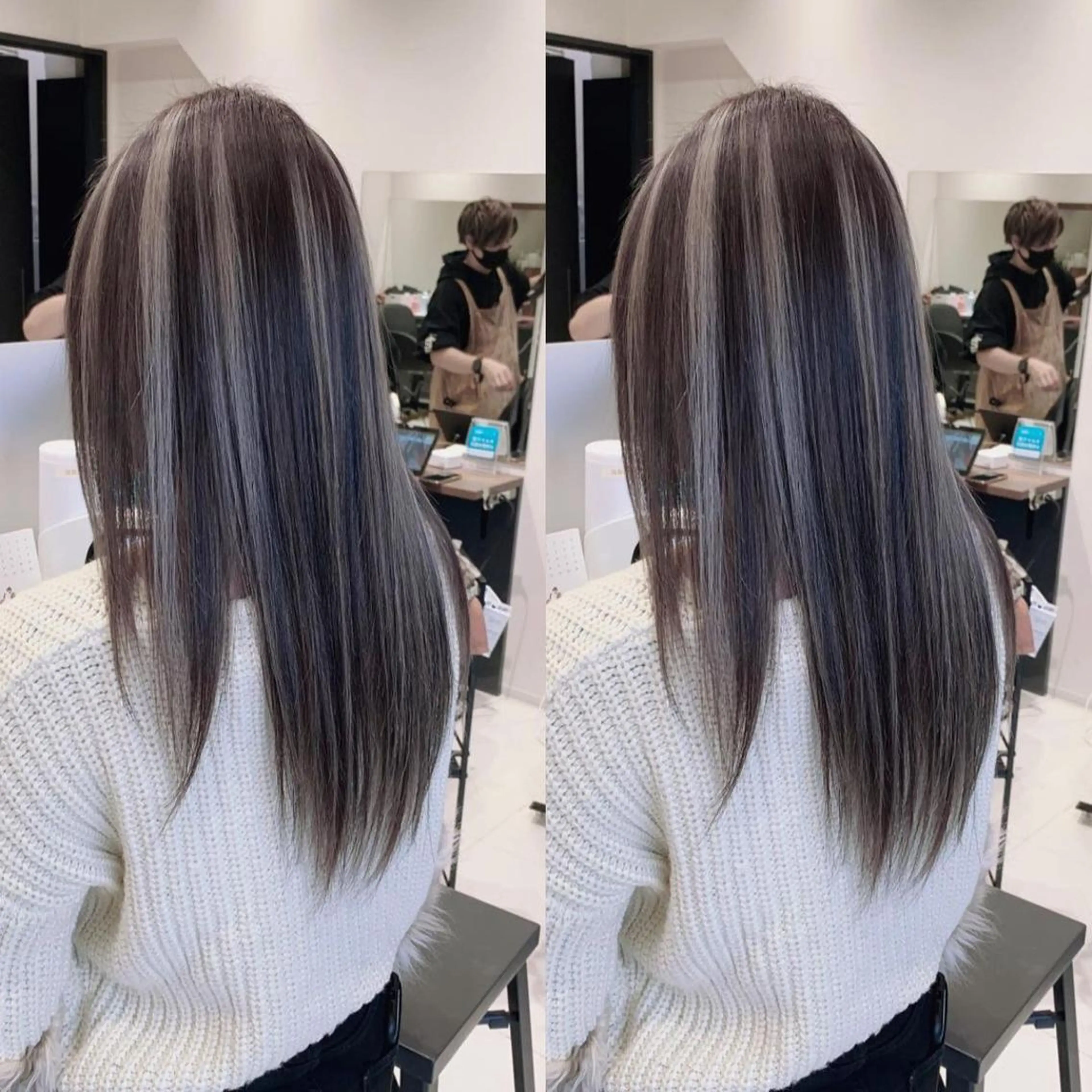 ロング カラー ブリーチ ケアブリーチ ハイライトカラー インナーカラー ハイライト ヘアカラー オフホワイトアンドなんば所属・福西 洋斗のヘアスタイル