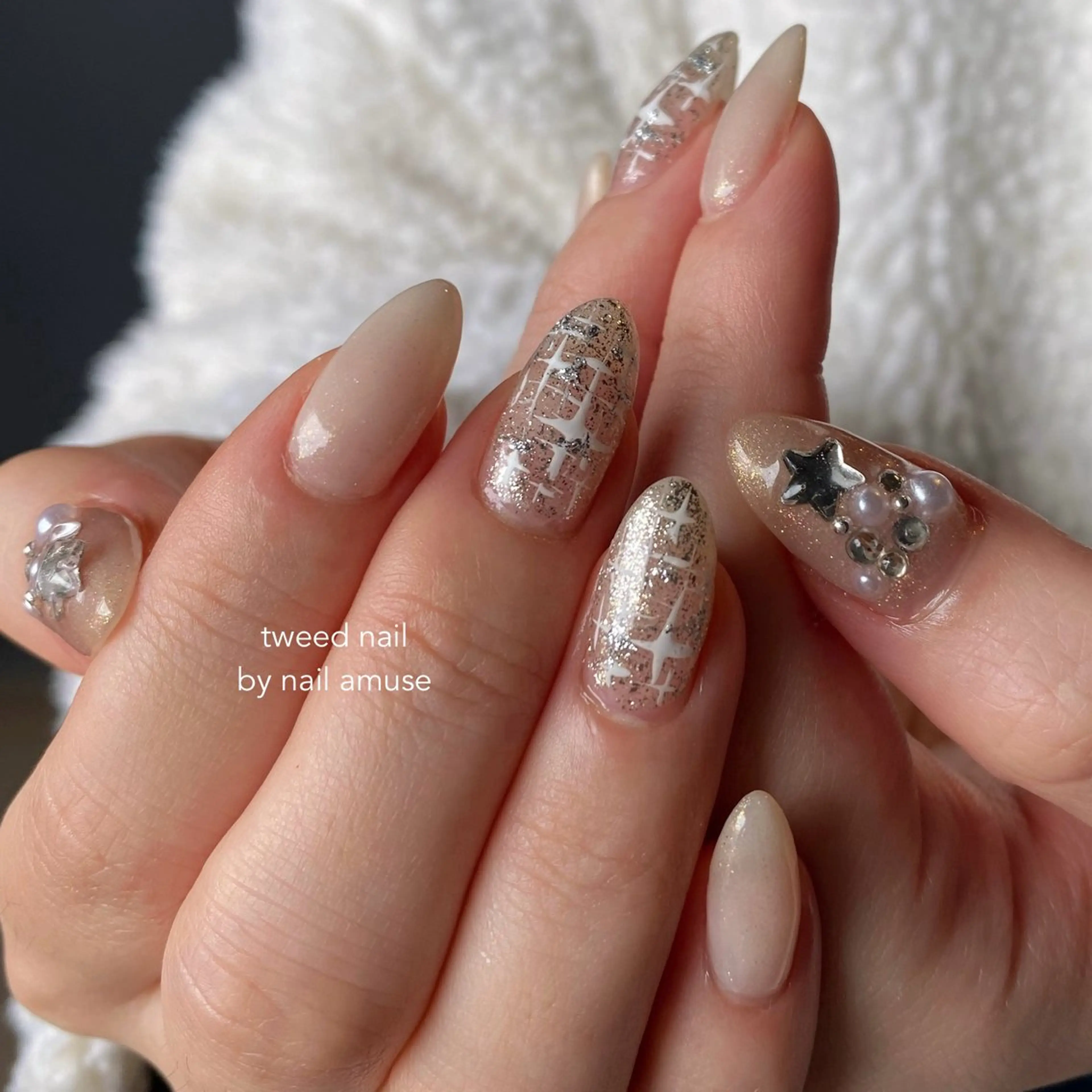 ネイル ツイードネイル 冬ネイル クリスマス nail amuseのネイルデザイン