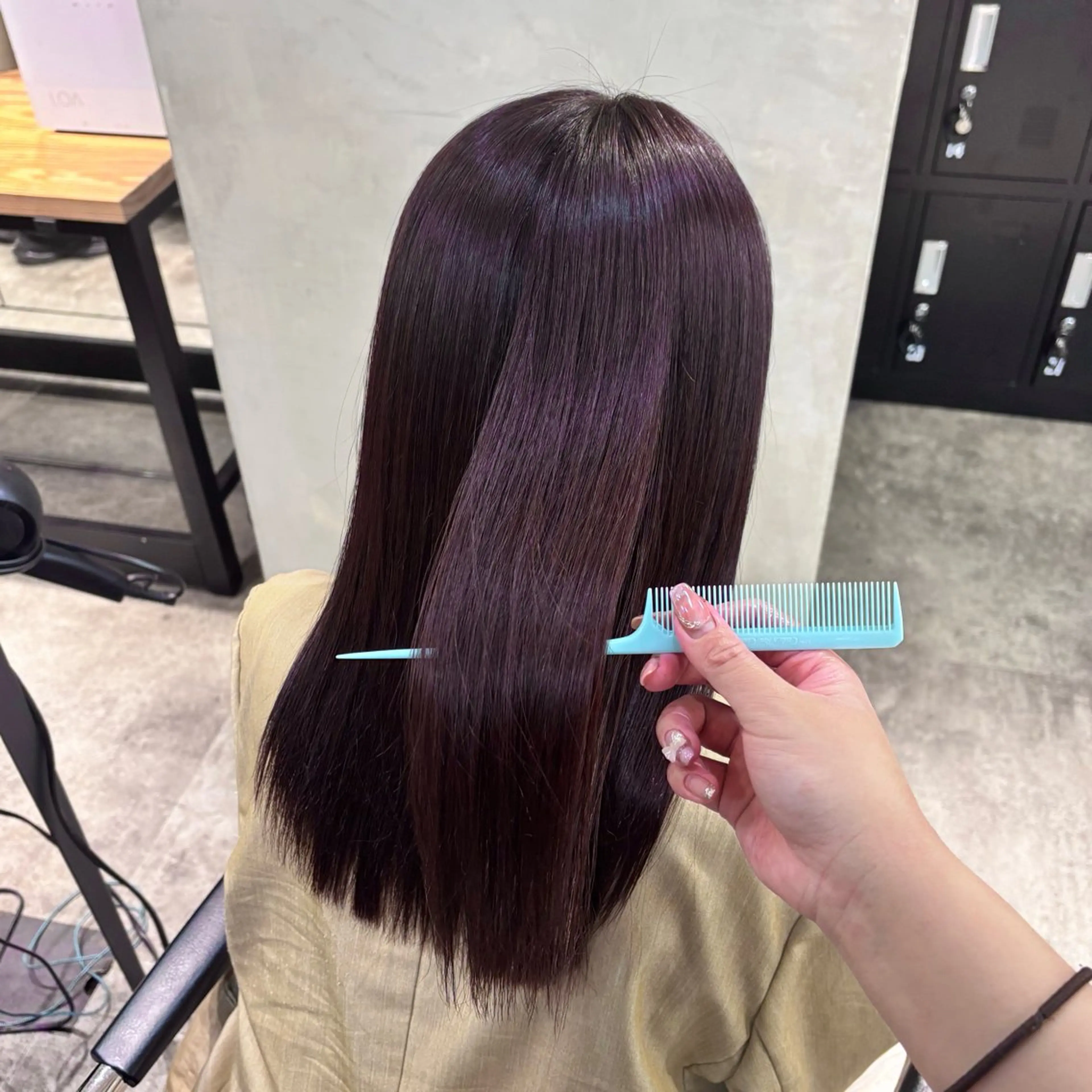 セミロング カラー ヘアアレンジ ブラウンカラー カシス 酸性ストレート 🥀ブリーチ× エクステ🥀あかりのヘアスタイル