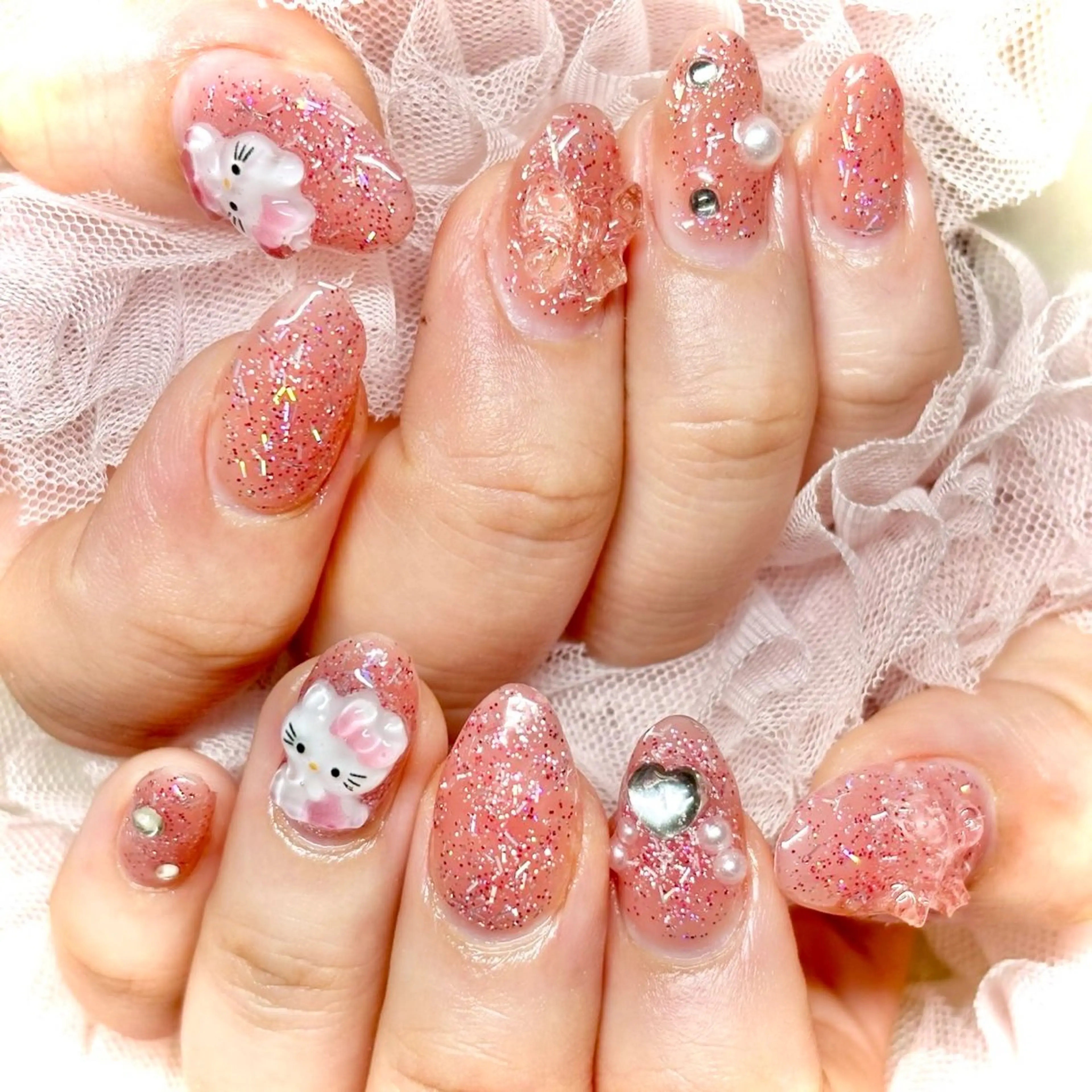 ネイル 韓国ネイル ラメ(グリッター) ピンク ワンホンネイル miminon 自宅ネイルサロンのネイルデザイン