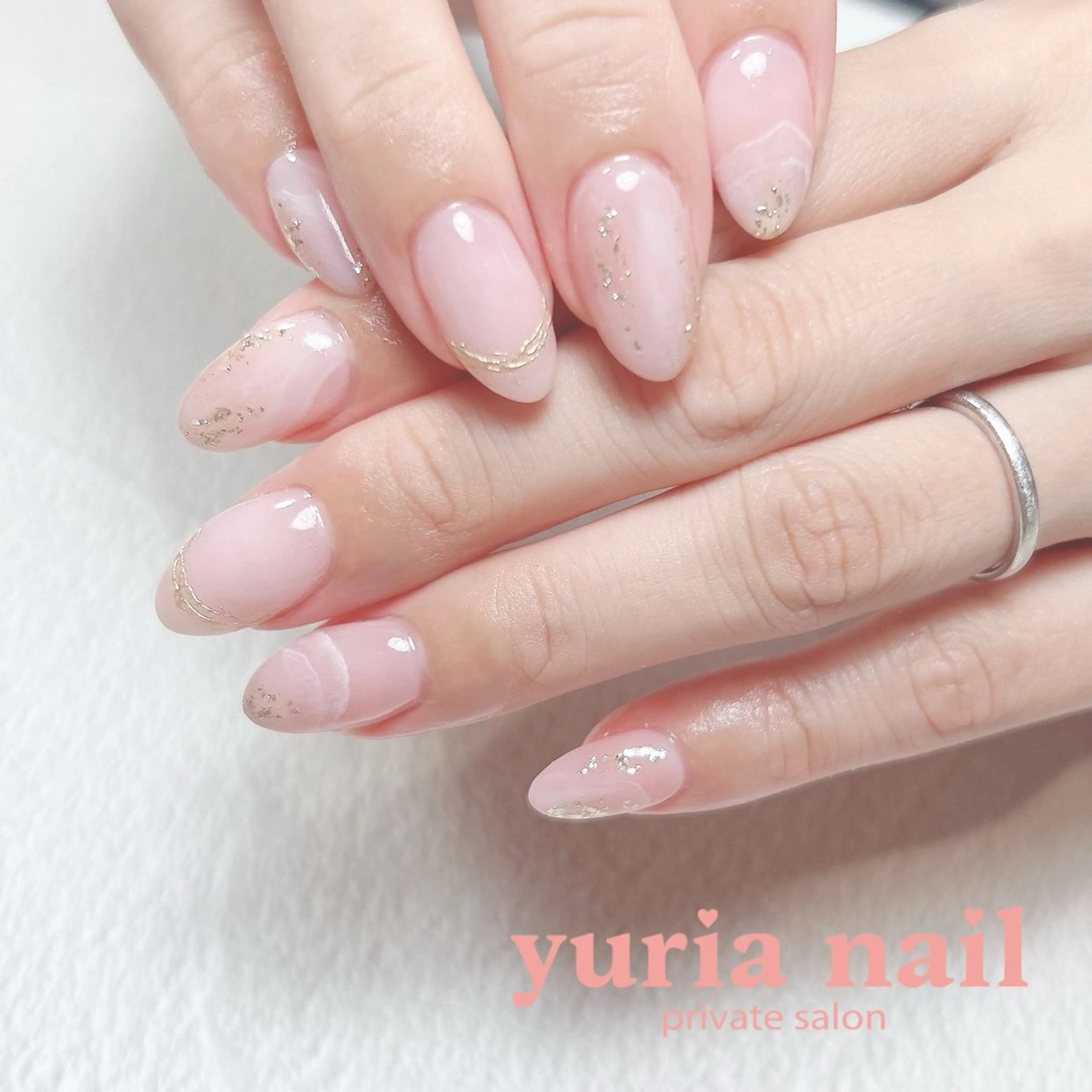 ネイル ジェルネイル 持ち込み ニュアンスネイル ピンク ブライダルネイル ハンドネイル 小林 ゆりあのネイルデザイン