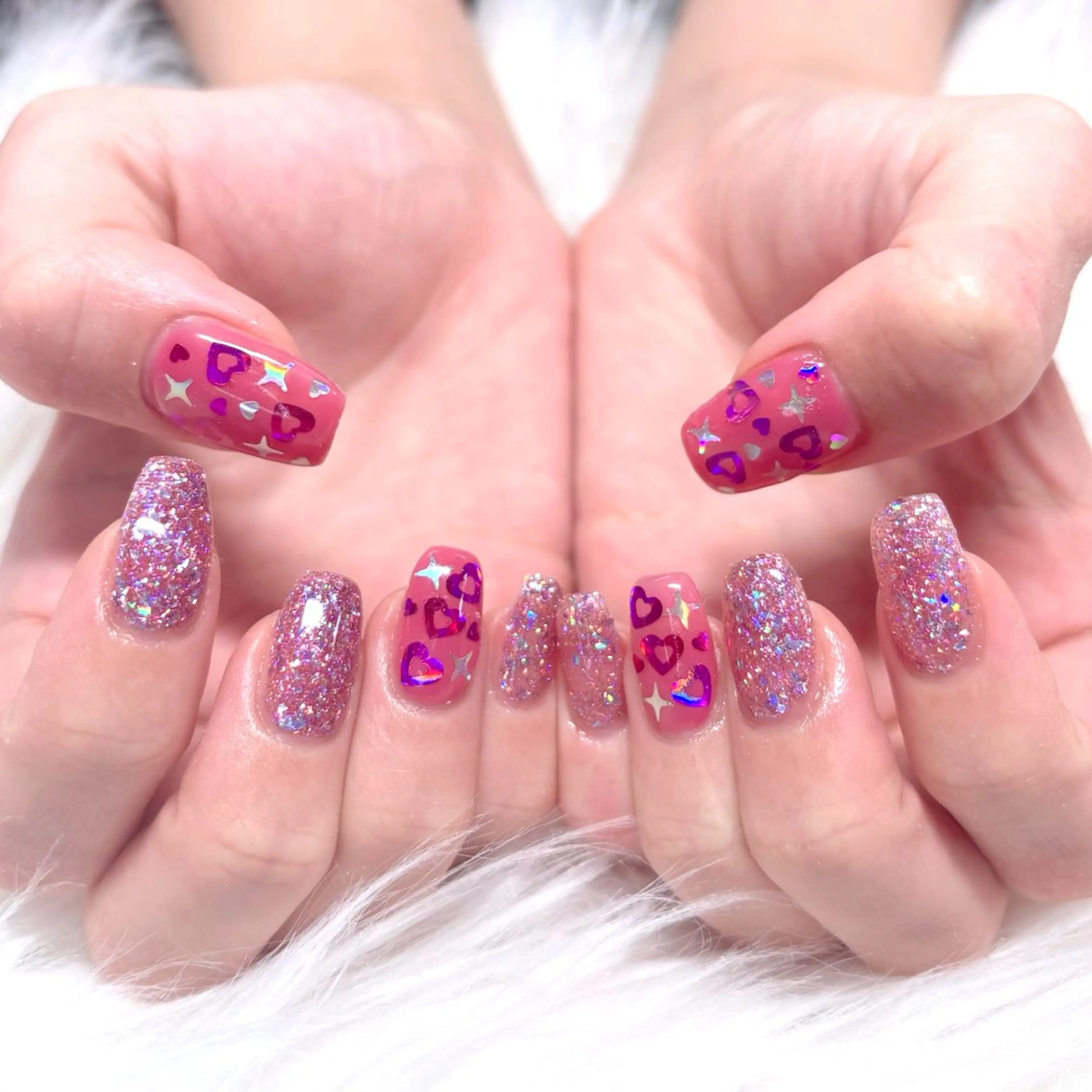 ネイル ハート キラキラネイル ピンク シンプルネイル ハンドネイル Noix nailのネイルデザイン