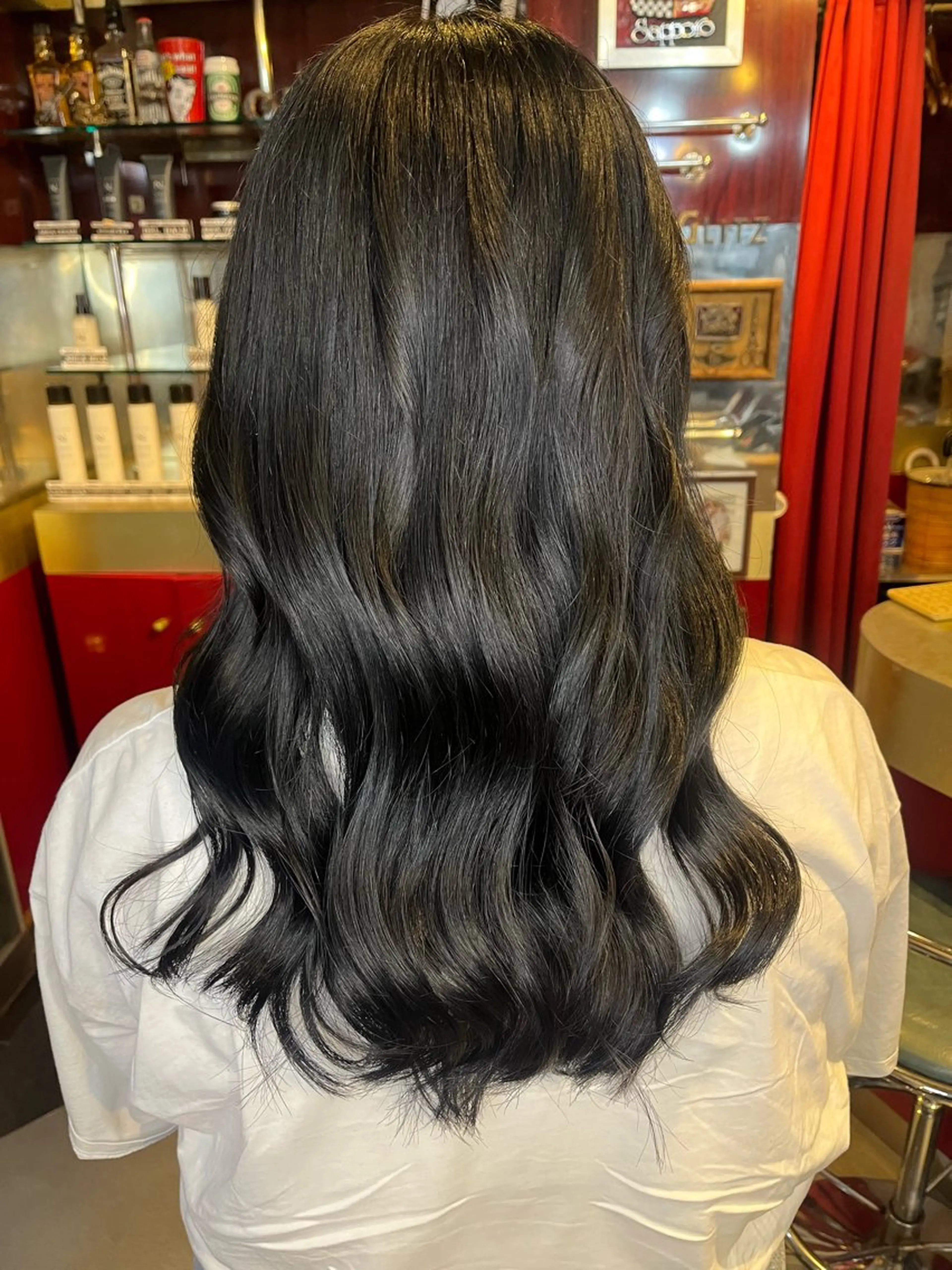 セミロング カラー 黒髪 ブルーカラー ブルーブラック デザインカラー/ コーンロウのヘアスタイル