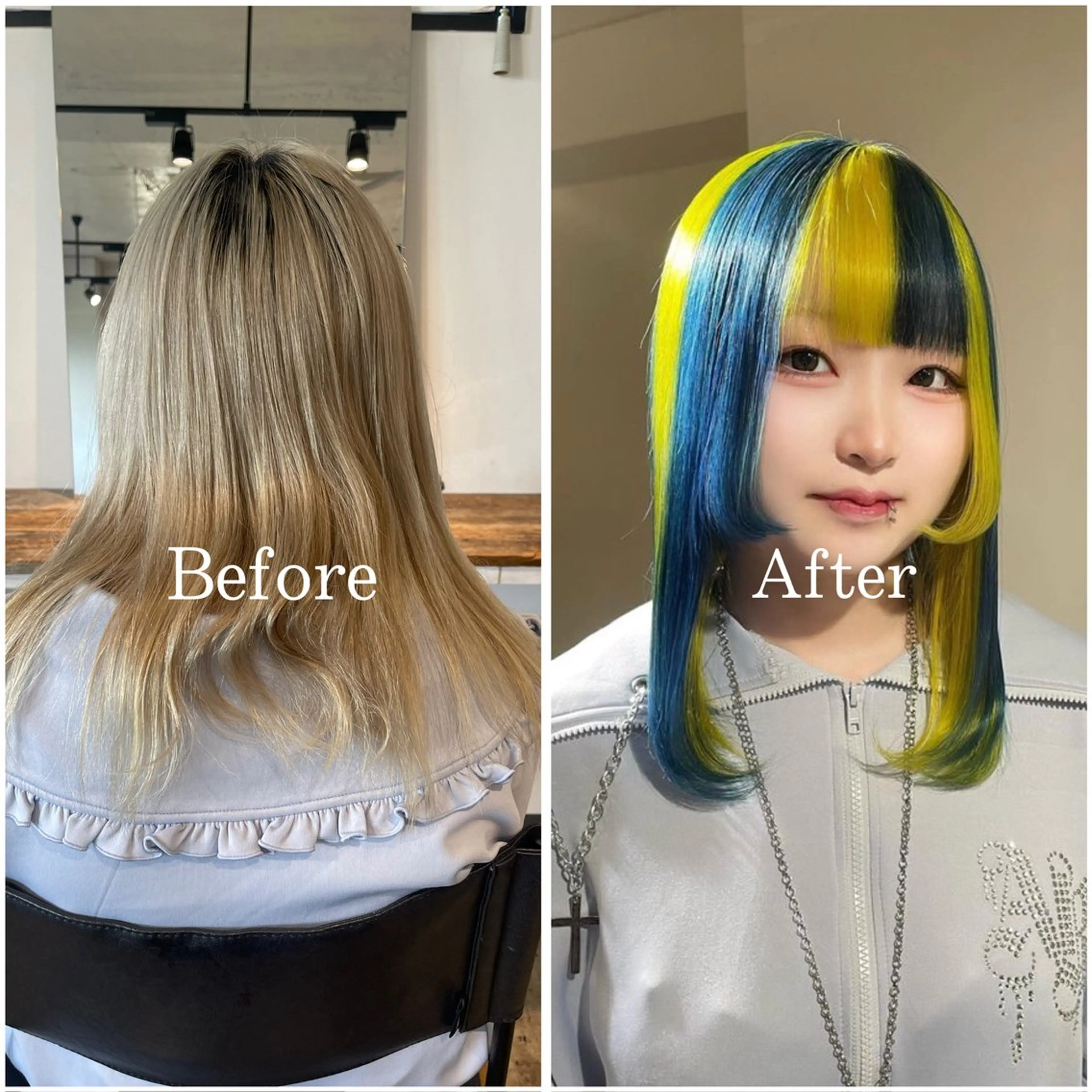 セミロング カラー ブリーチ デザインカラー ハイトーンカラー ヘアカラー ムラ修正/ ハイトーン💖Riaのヘアスタイル