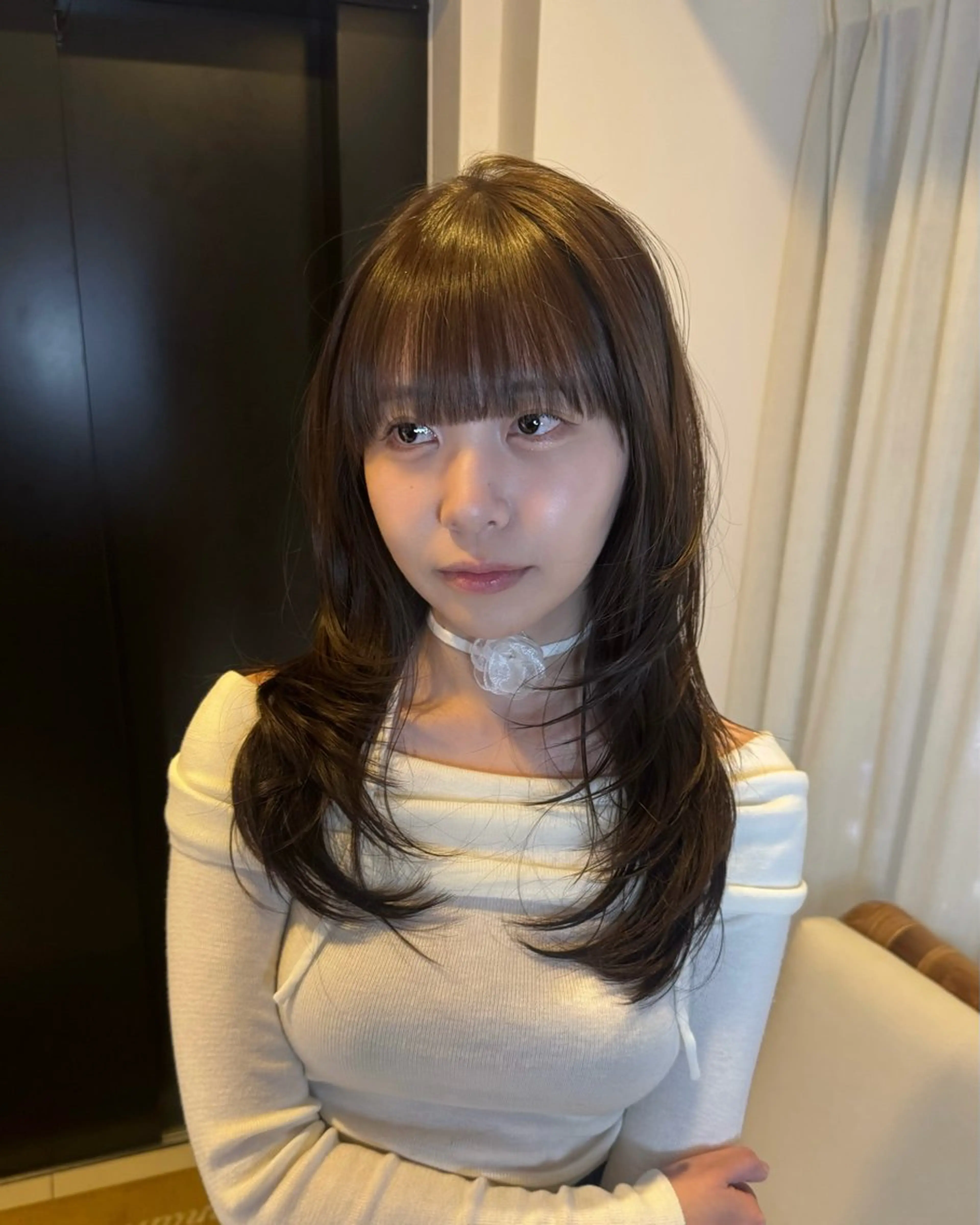 ロング カラー アッシュ アッシュブラウン ブラウンカラー ハッシュカット ハイレイヤー カット Bonheur銀座 /前田 栞九郎のヘアスタイル