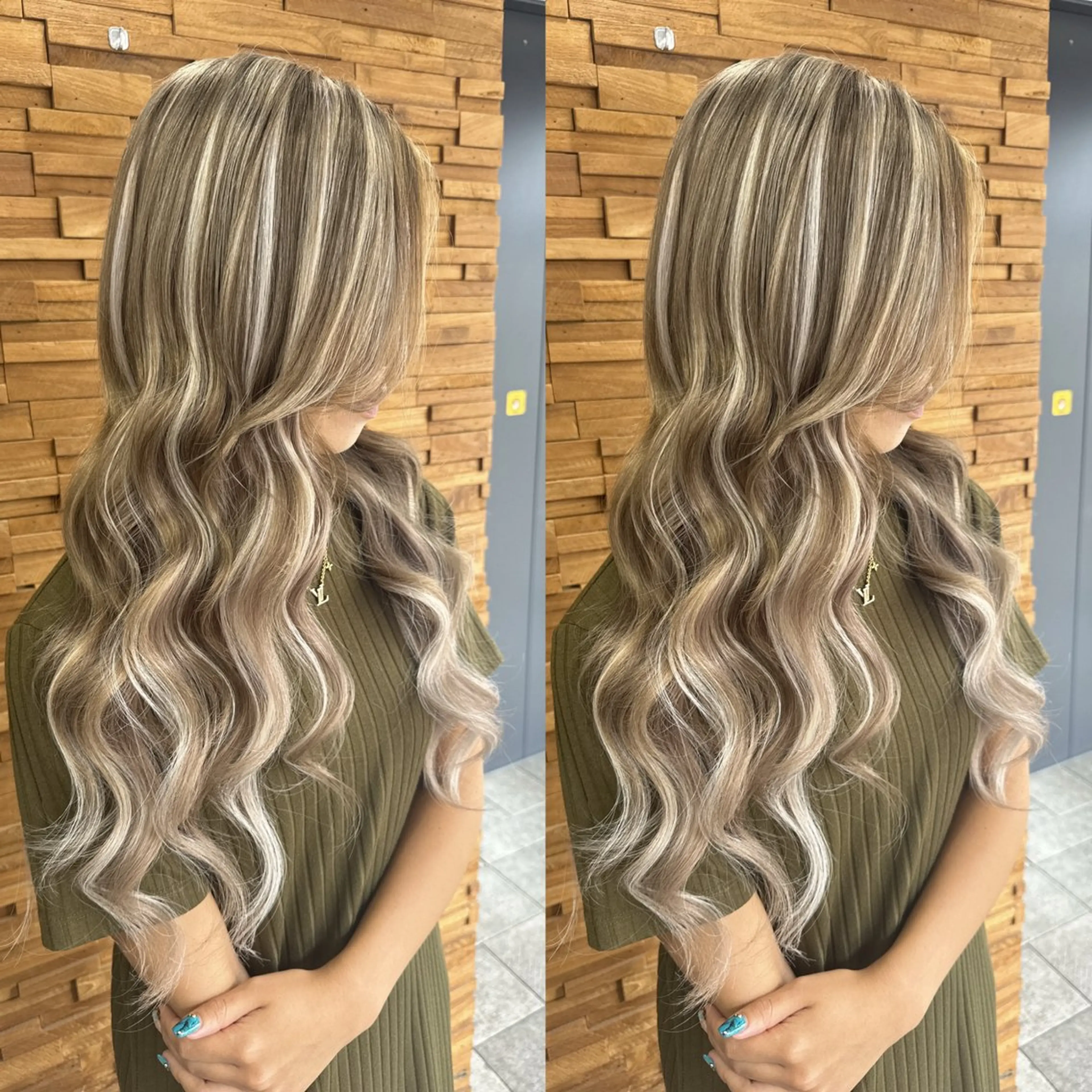 ロング カット ヘアカラー エクステ lapis  Rie シールエクハイトーンのヘアスタイル