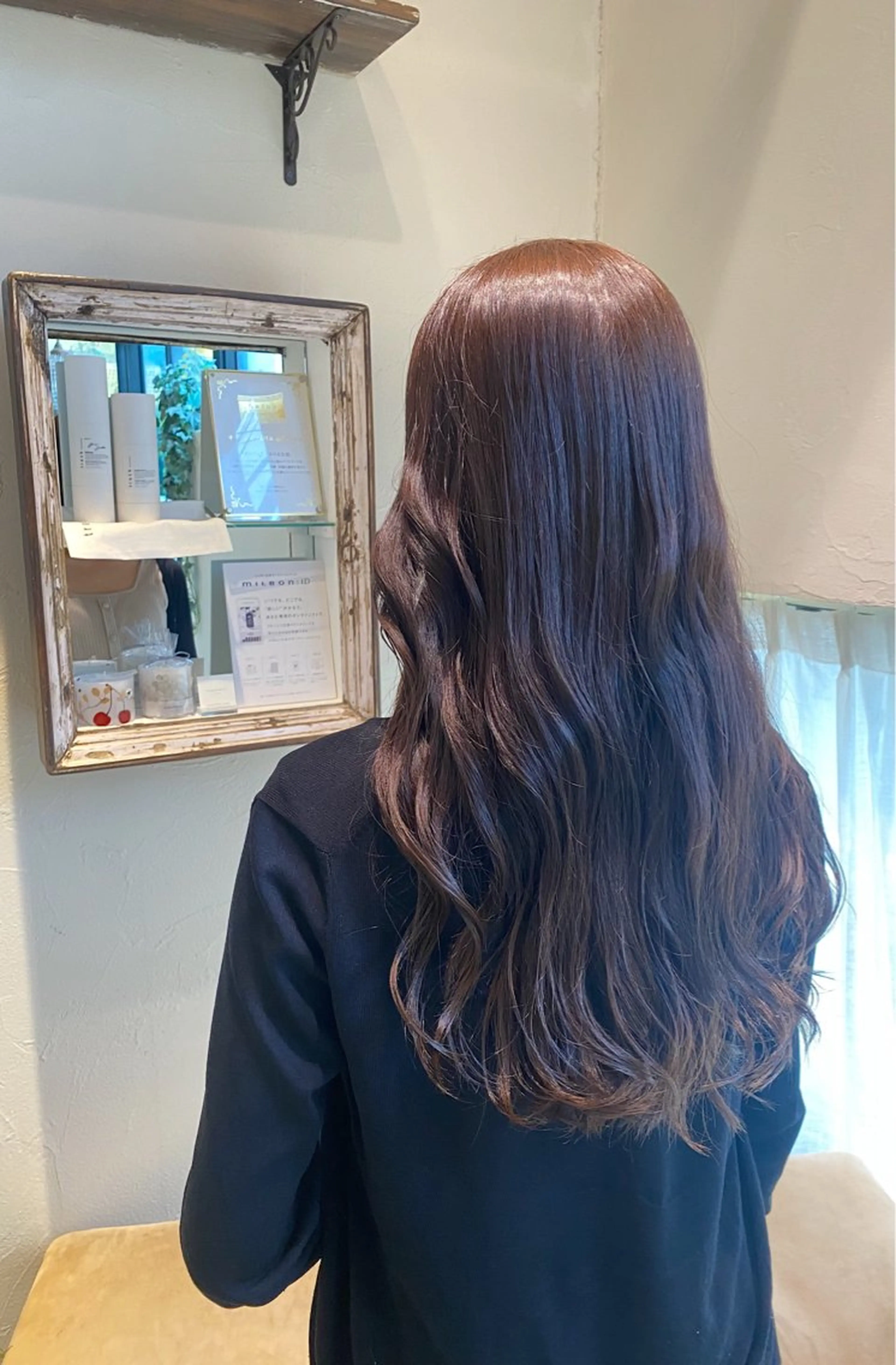 ロング カラー ベージュカラー オリーブベージュ 艶カラー/ 縮毛矯正 /   タキダのヘアスタイル