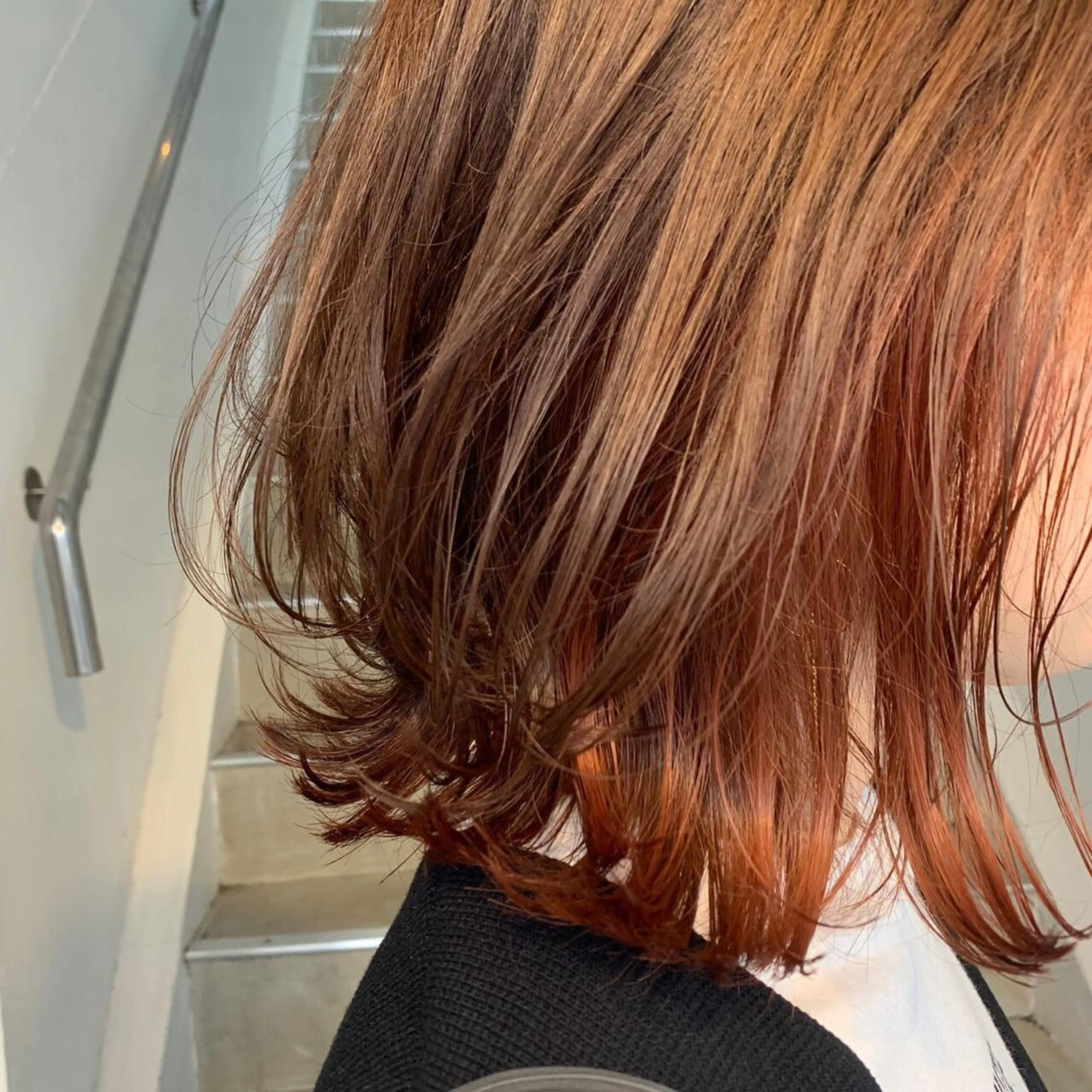 ミディアム カラー ヘアアレンジ キッズ アディクシーカラー バレイヤージュ ミストバング ベージュカラー 黒髪 カラー特化サロン Eir心斎橋のヘアスタイル