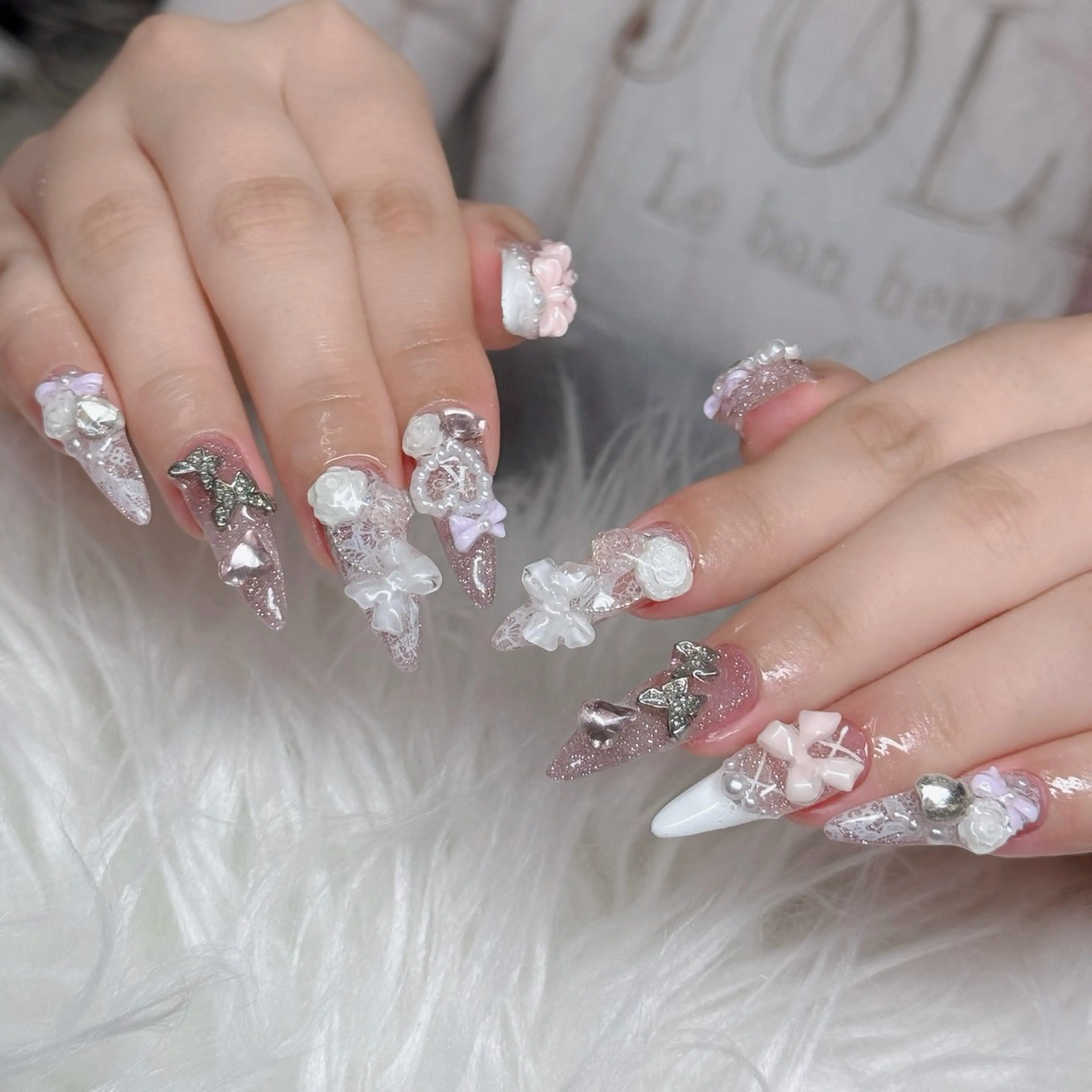 ネイル ロングネイル マグネットネイル リボン 夏ネイル スーパーロングネイル ハンドネイル Hani nailsalonのネイルデザイン