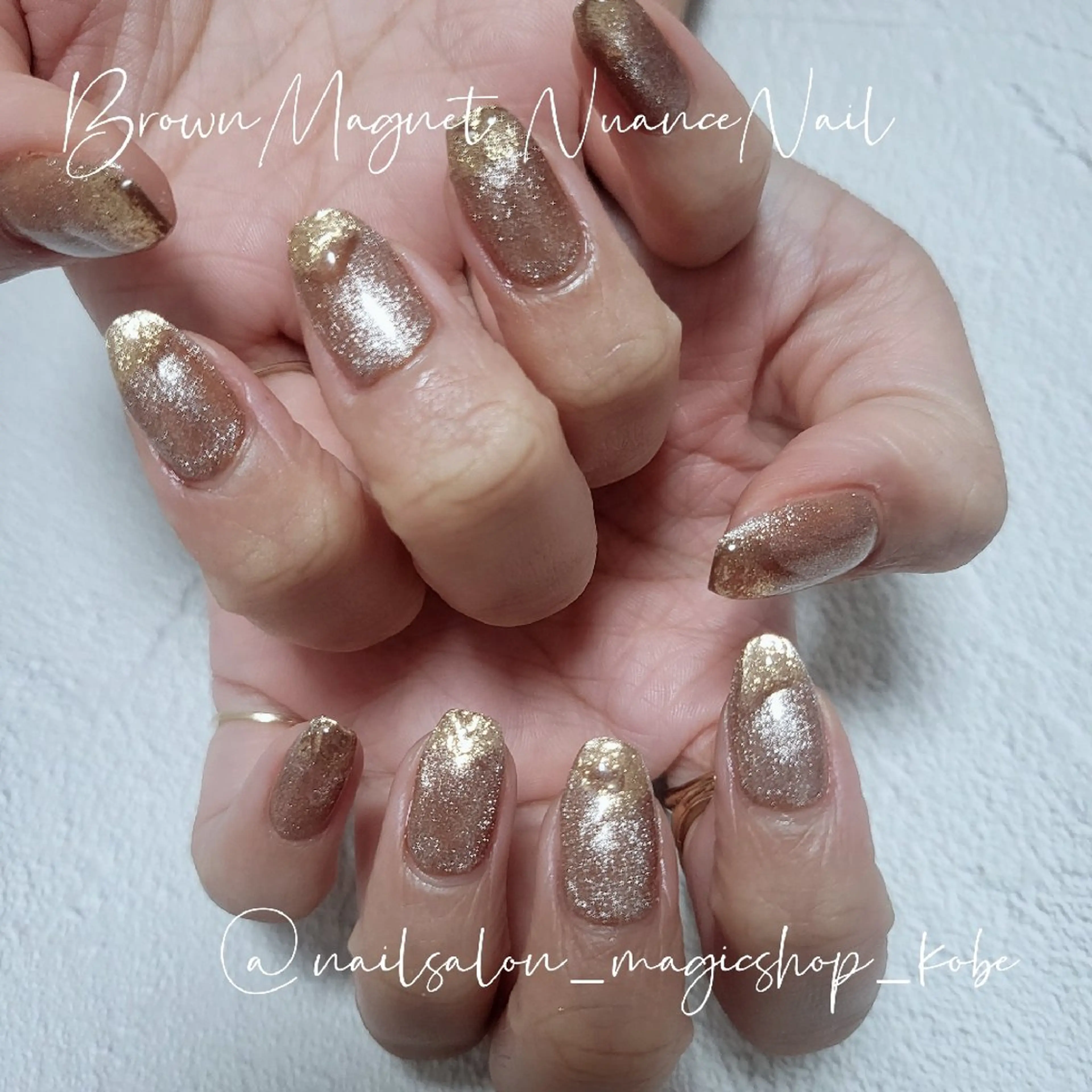 ネイル ブラウン クリアネイル ジェルネイル ゴールド マグネットネイル ハンドネイル Nailsalon MagicShopのネイルデザイン