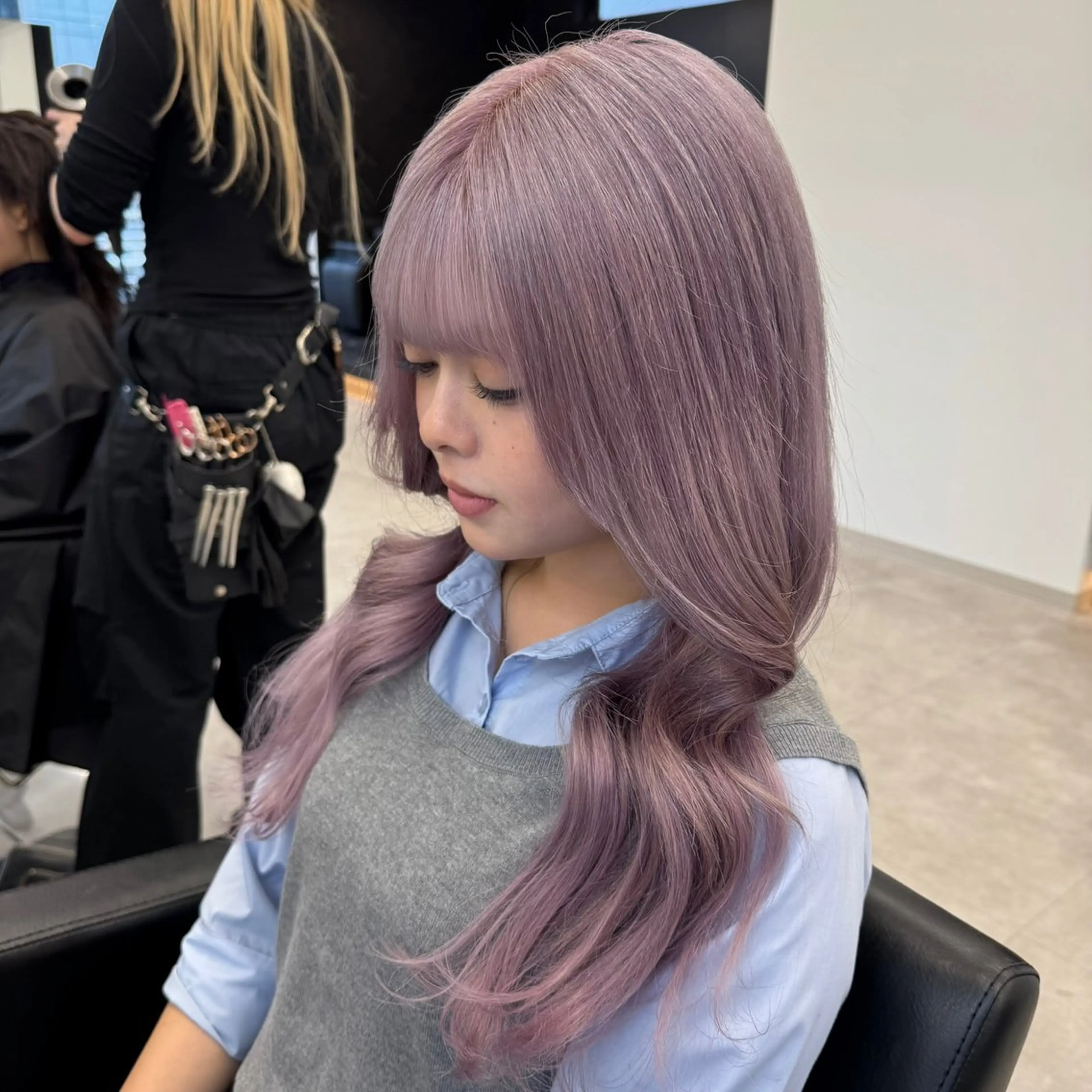 ロング カラー ブリーチ ラベンダーカラー エクステ ヘアカラー エクステ ハイトーン/ エクステ/KENTAのヘアスタイル