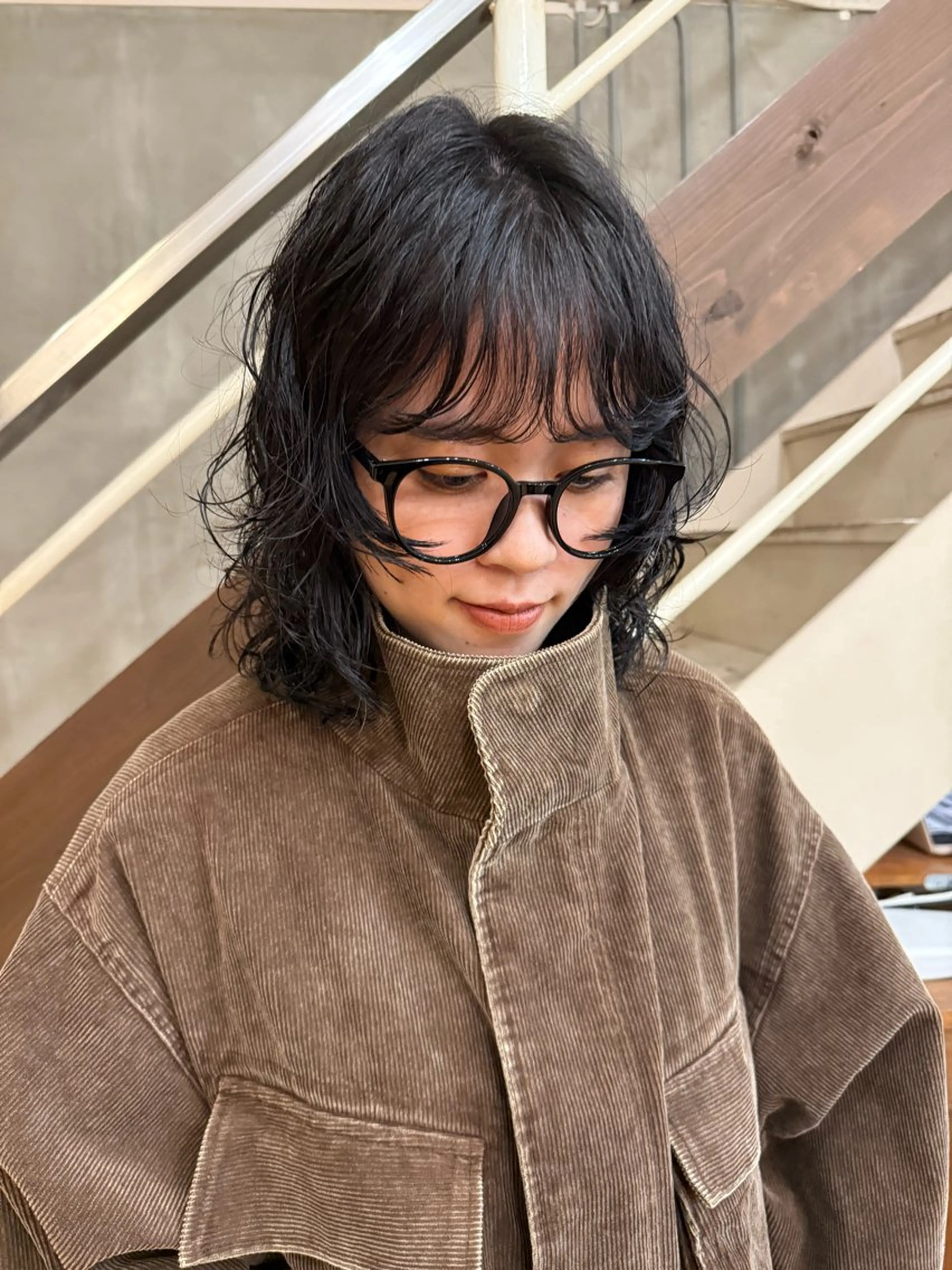 ミディアム パーマ ミディアムレイヤー ミディアムパーマ レイヤーカット デジタルパーマ 松尾/パーマ/堀江 心斎橋/なんばのヘアスタイル