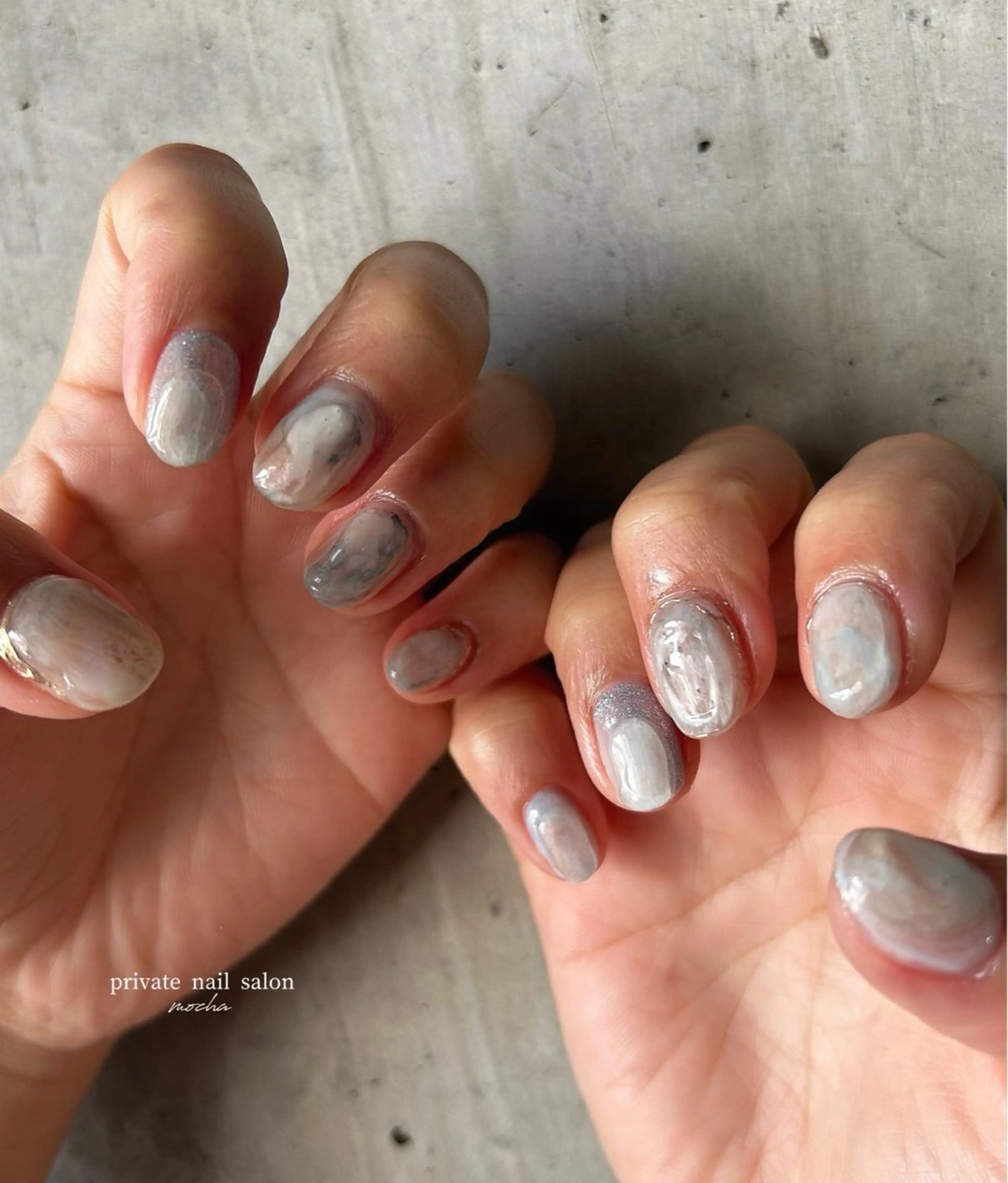 ネイル カジュアル フレンチネイル マグネットネイル ミラーネイル ニュアンスネイル ハンドネイル mocha nailのネイルデザイン