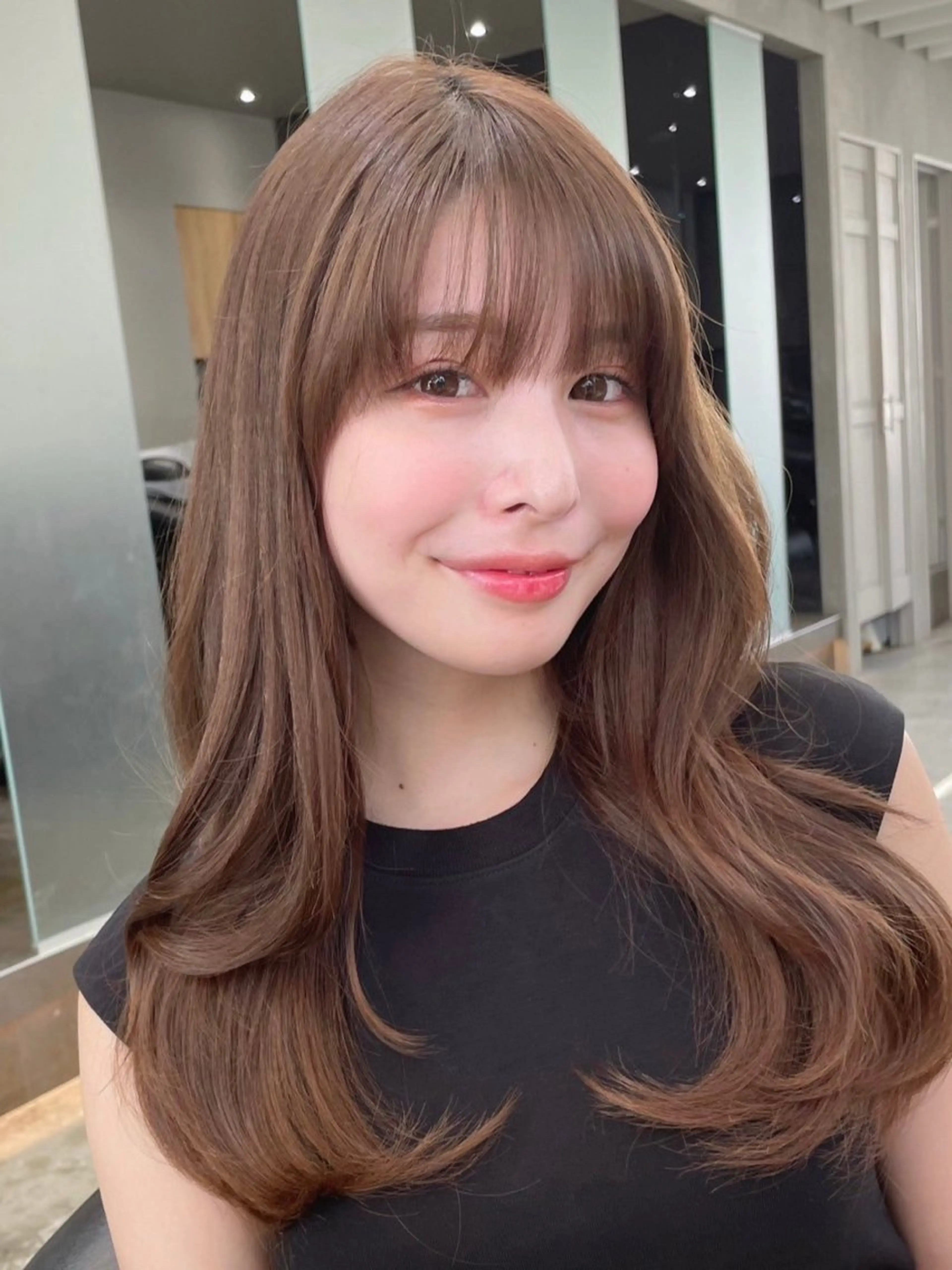 ロング カラー 韓国風ヘア カット トリートメント 山崎/ボブ縮毛矯正 レイヤー髪質改善のヘアスタイル