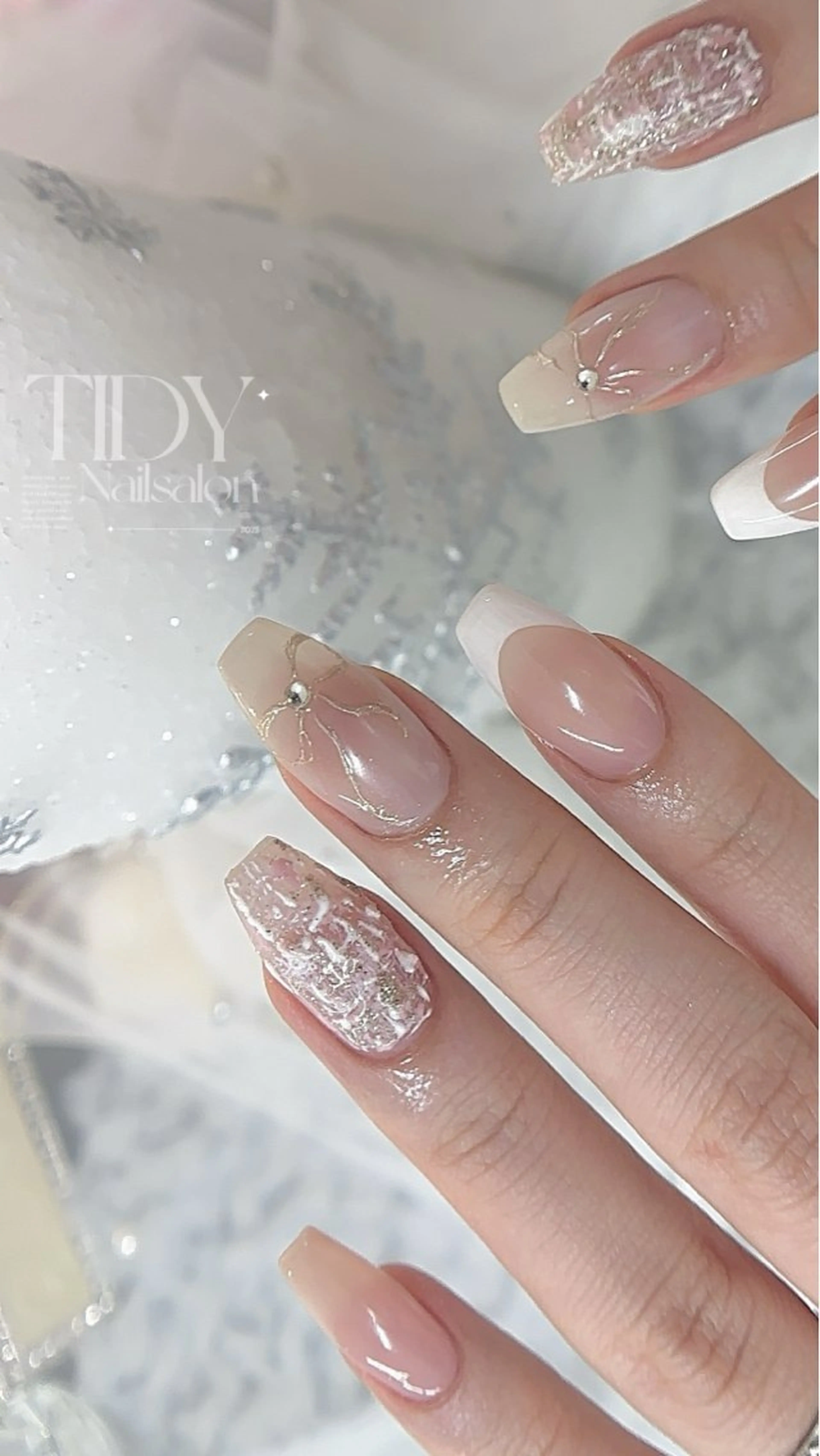 ネイル 長さ出し フットネイル ジェルネイル キラキラネイル 韓国ネイル ハンドネイル TIDY M&Mのネイルデザイン