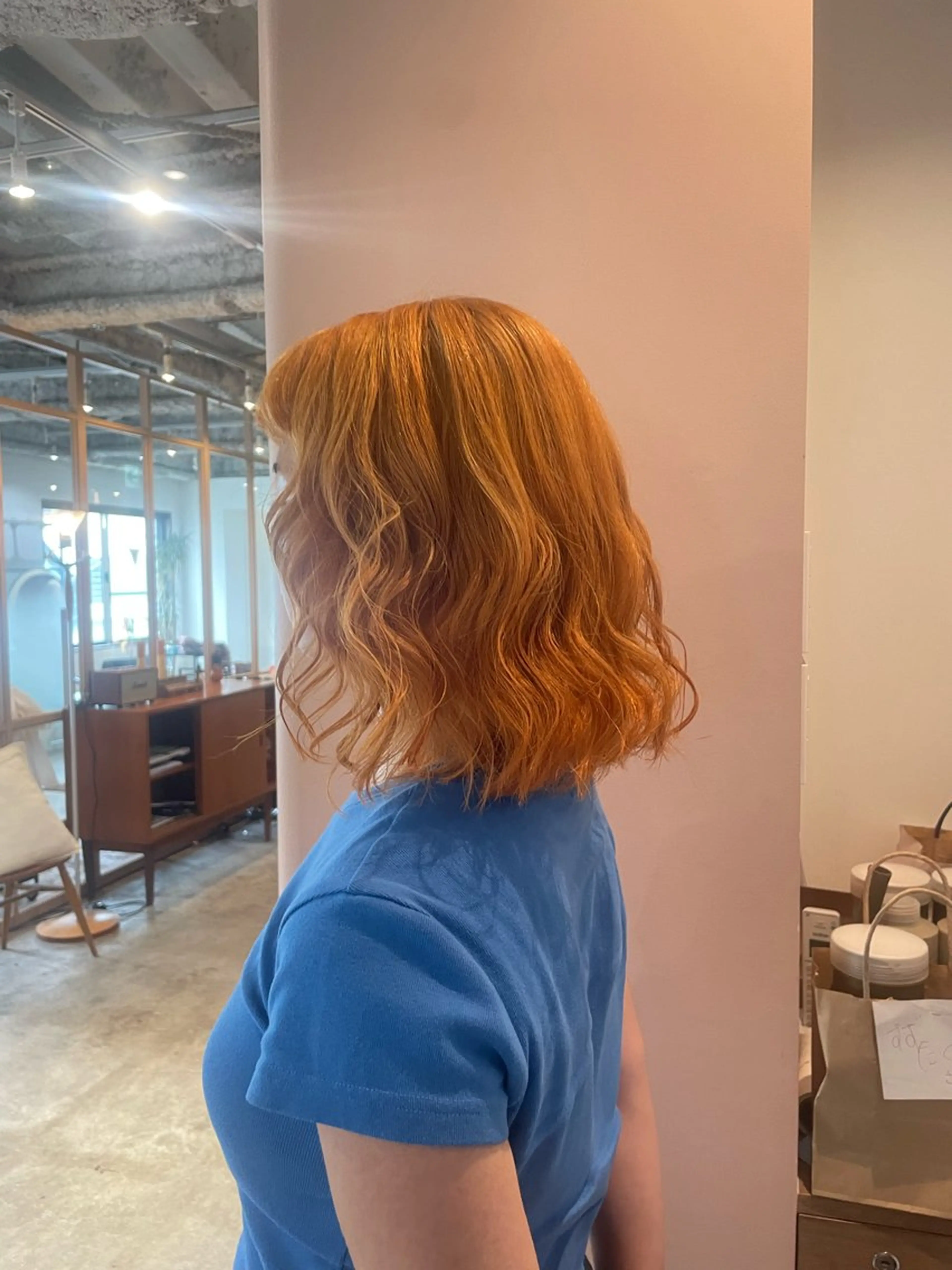 ミディアム カラー ベージュカラー オレンジ オレンジベージュ ヘアカラー CEINE loq所属・ゆるふわガーリーst yle🩰yuukaのヘアスタイル