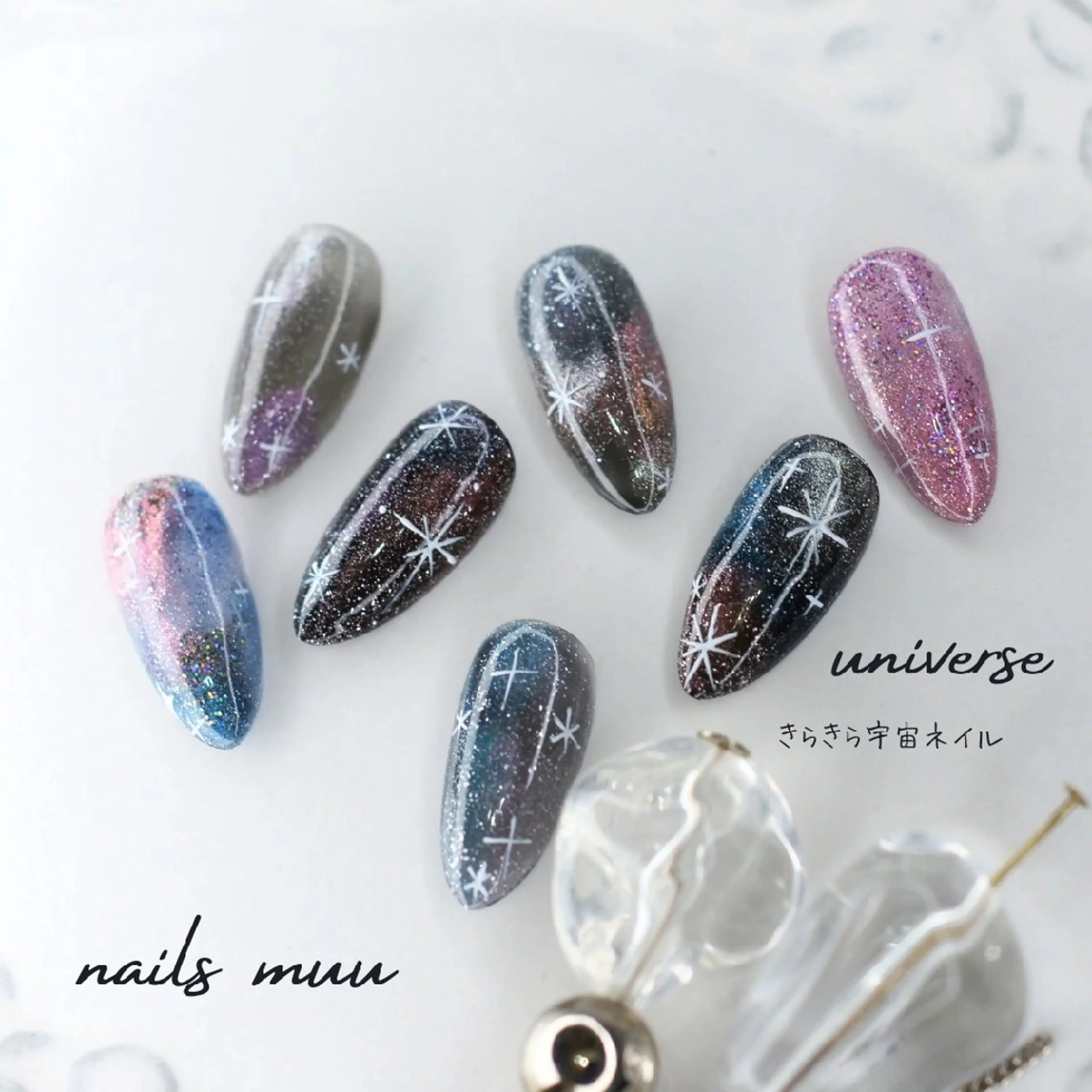 ネイル フラッシュネイル キラキラネイル マグネットネイル ハンドネイル nails muu まゆのネイルデザイン