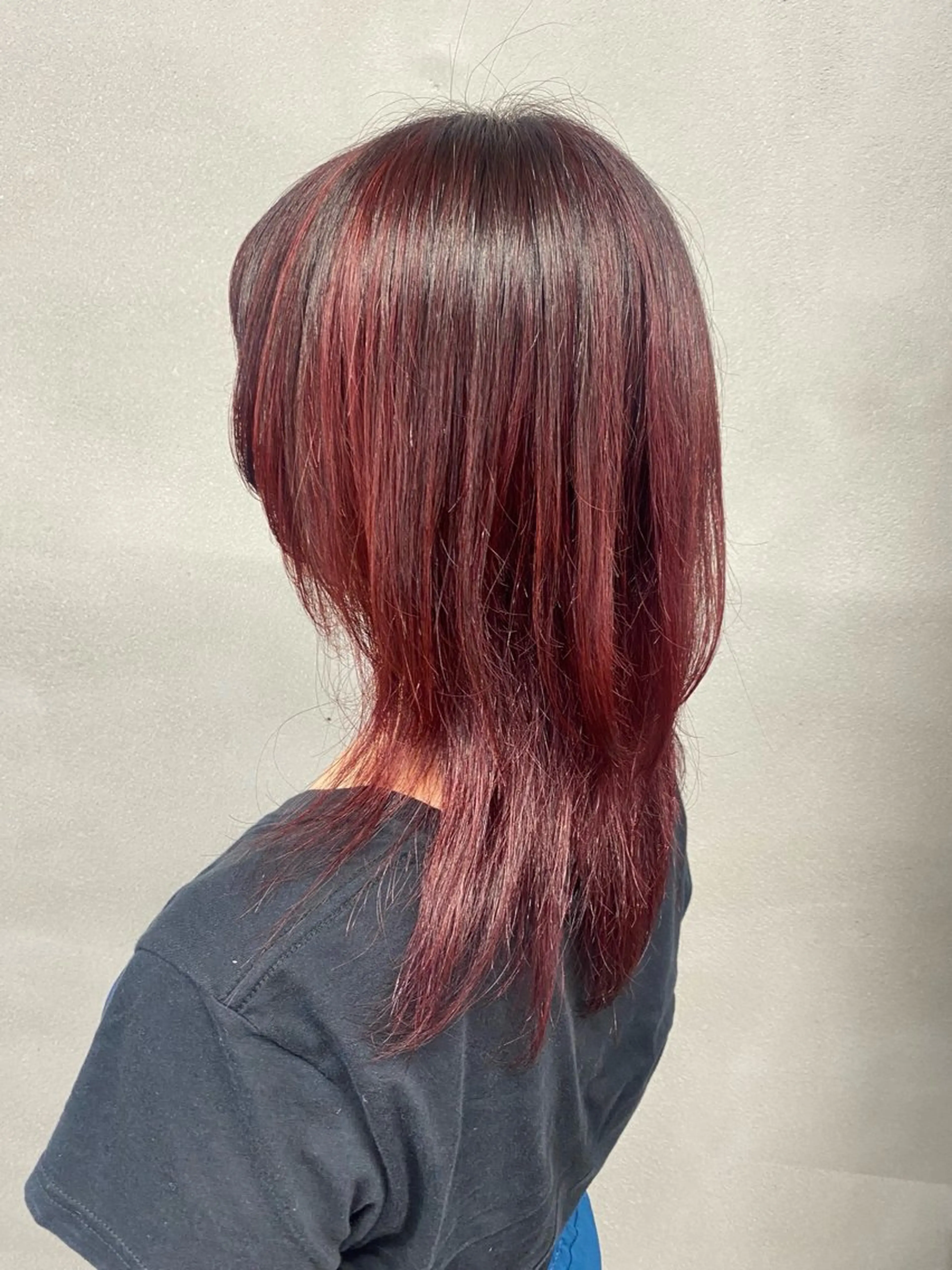 ロング カラー バレイヤージュ デザインカラー ハイライトカラー レッドカラー ボブ カット ヘアカラー トリートメント 柏 デザインカラー/ レイヤー🐣シオリのヘアスタイル