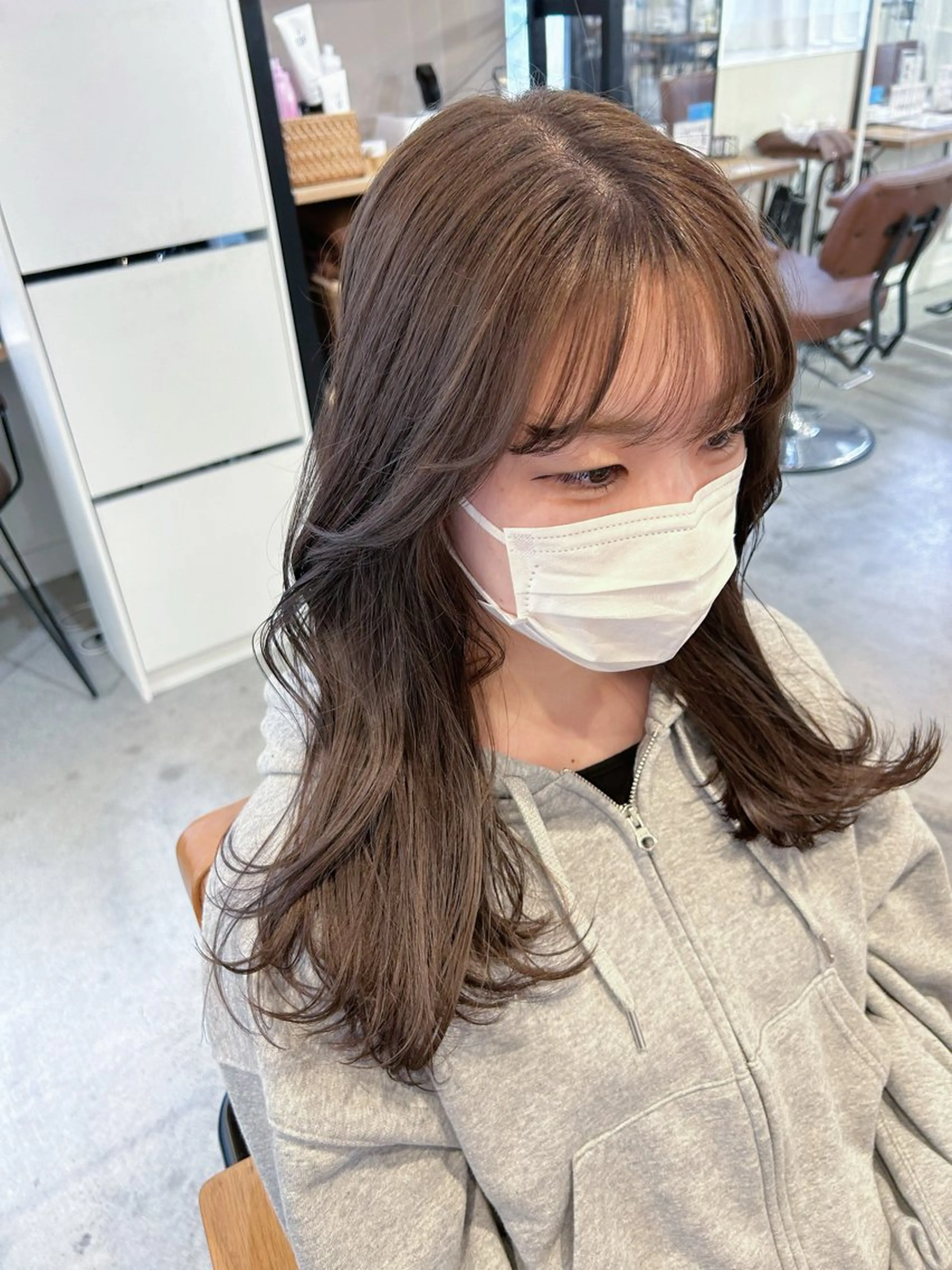 ロング カラー 透明感カラー グレージュ カット ヘアカラー トリートメント 梅田/透明感カラー ボブレイヤーきょうかのヘアスタイル